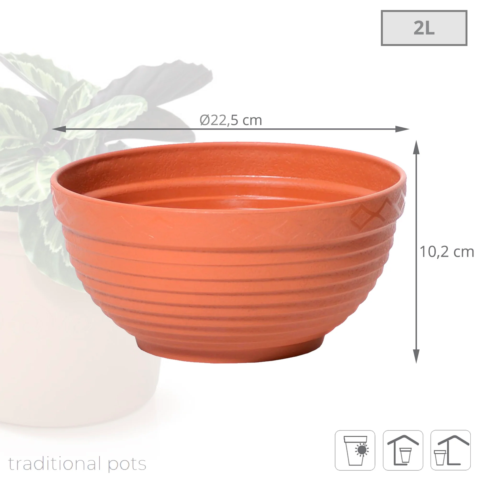 Maceta Misa 2l., Dimensiones (mm) 225x225x102, Color Terracota - Image 3