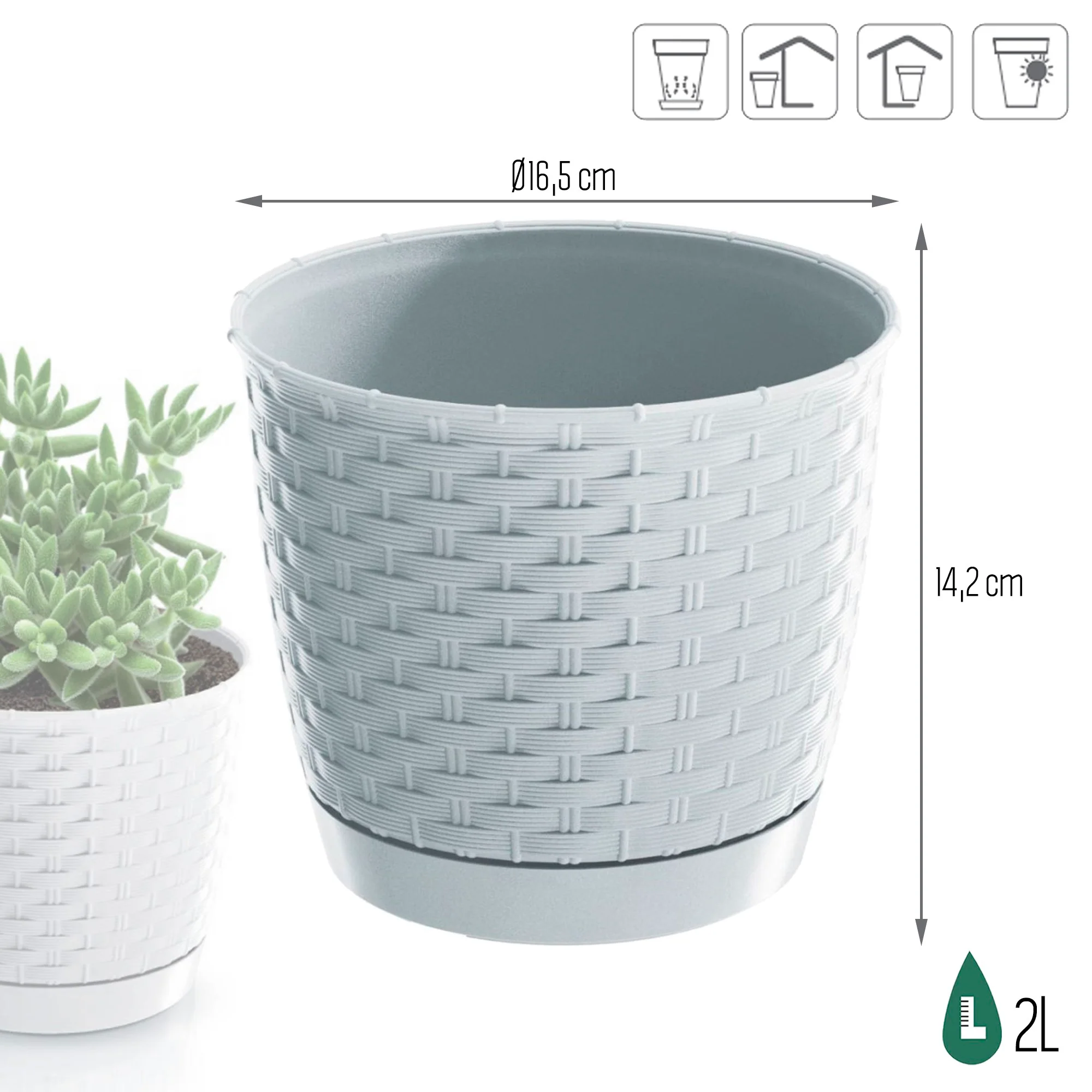Maceta Ratolla Round 2l., Dimensiones (mm) 165x165x142, Color Blanco - Image 3