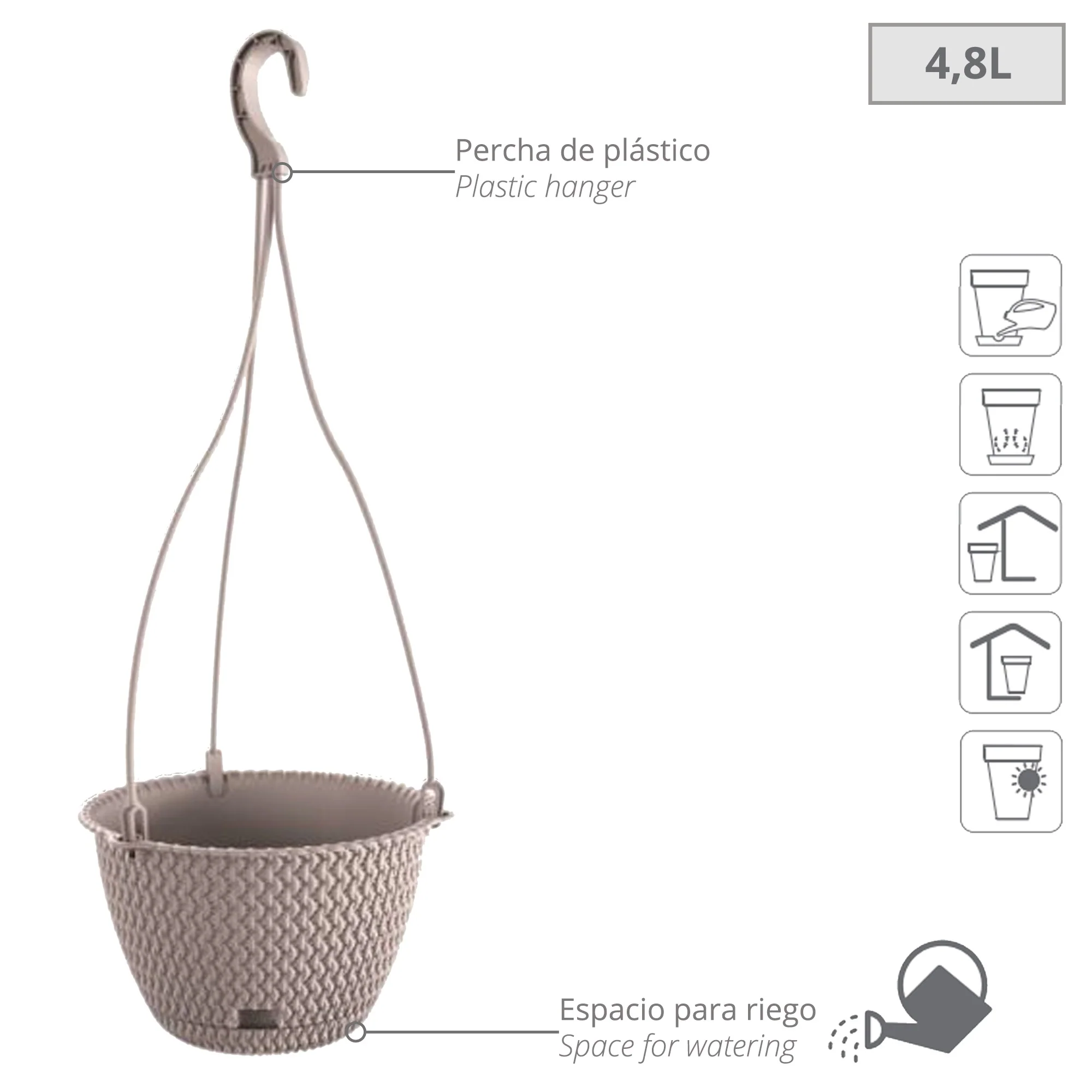 Maceta Redonda Colgante 4,8l Prosperplast Splofy Round W De Plastico En Color Mocca, Ø27 X 16,6 Cm - Image 2
