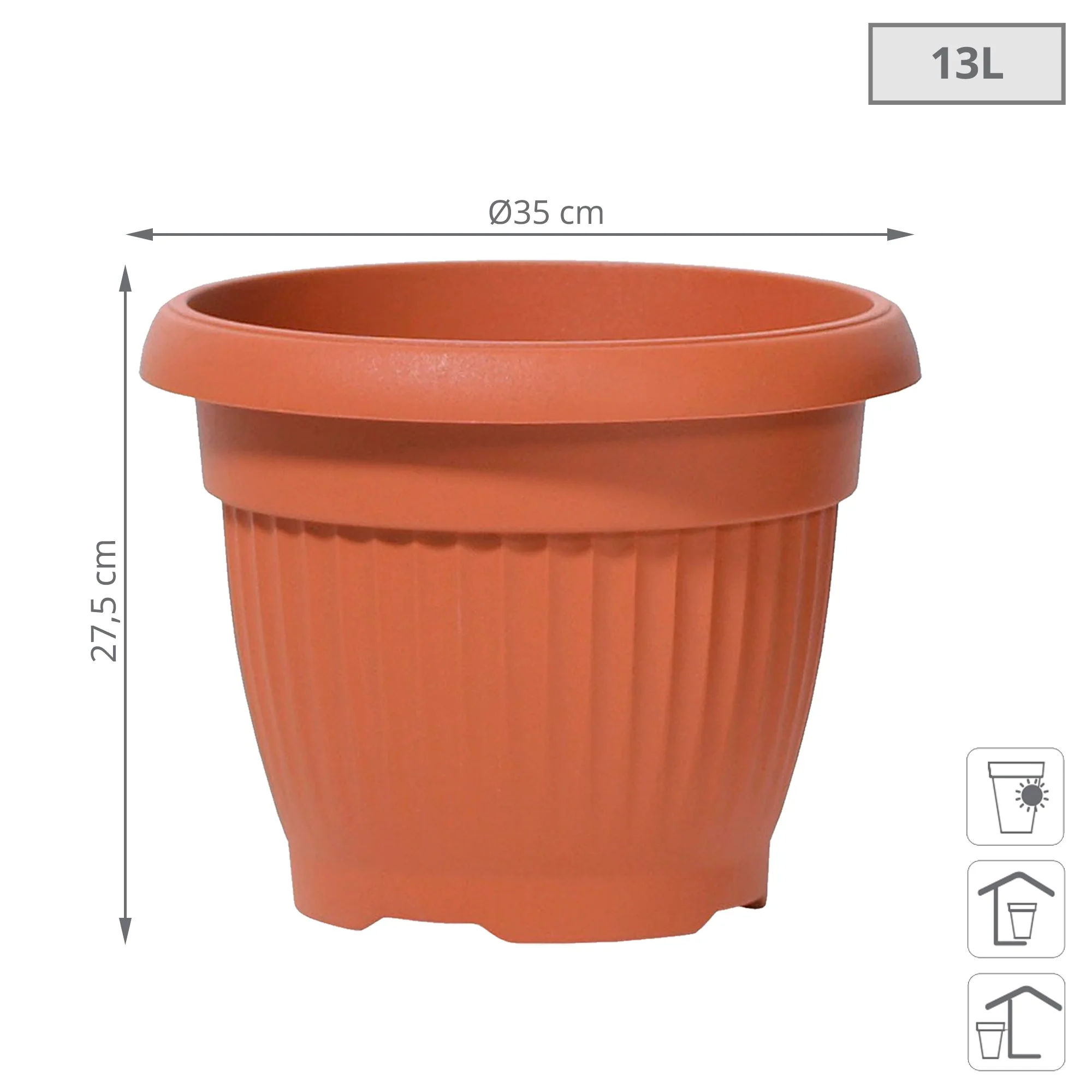 Maceta Terra 13l., Dimensiones (mm) 350x350x275, Color Terracota - Image 3