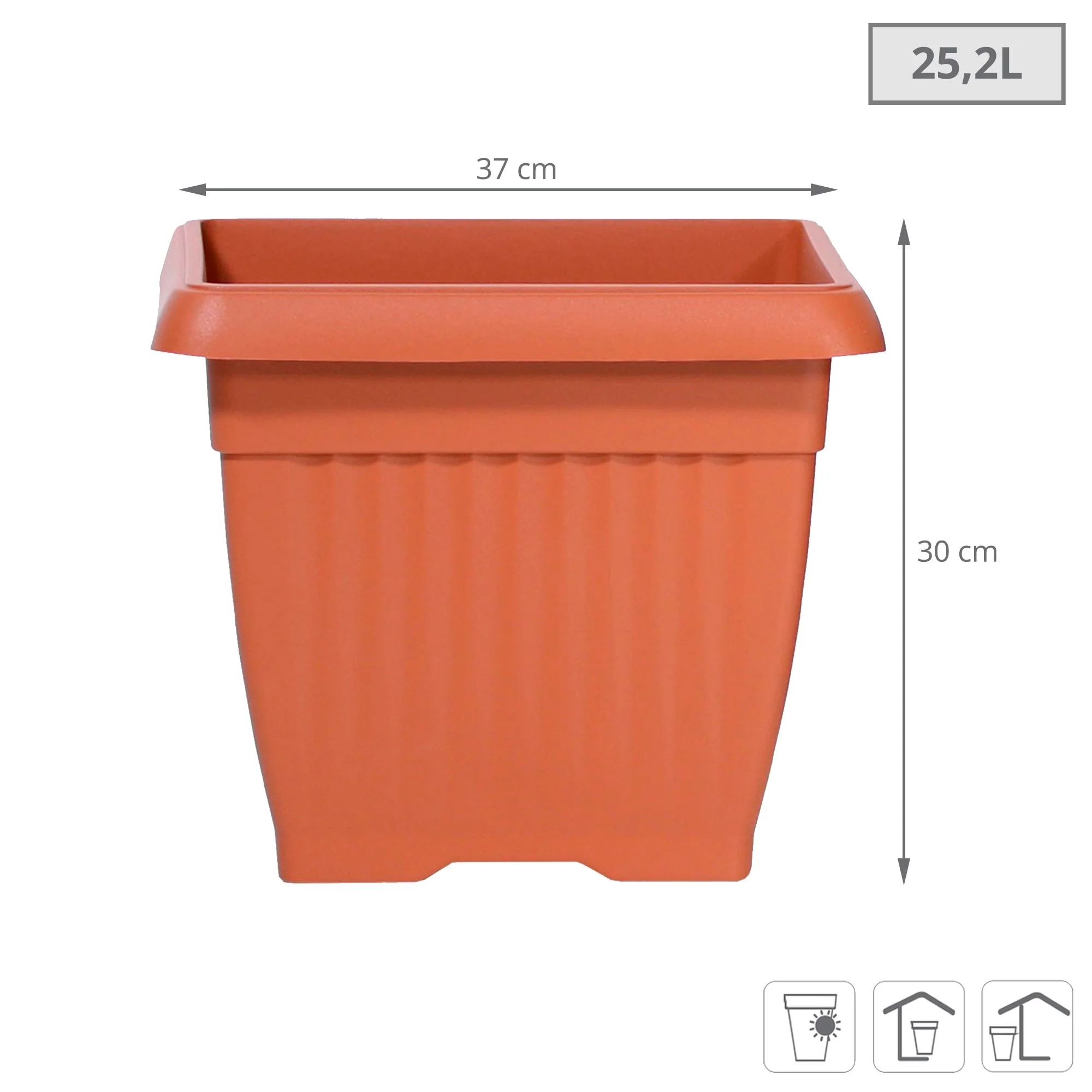 Maceta Terra 25,2l., Dimensiones (mm) 370x370x300, Color Terracota - Image 3