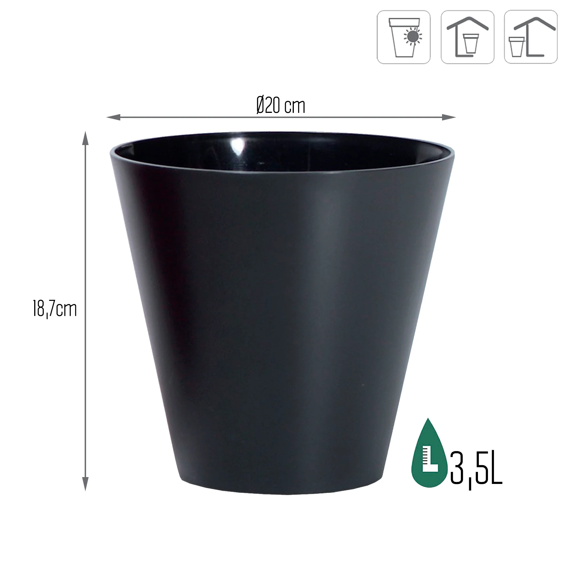 Maceta Tubus 3,5l., Dimensiones (mm) 200x200x187, Color Antracita - Image 3
