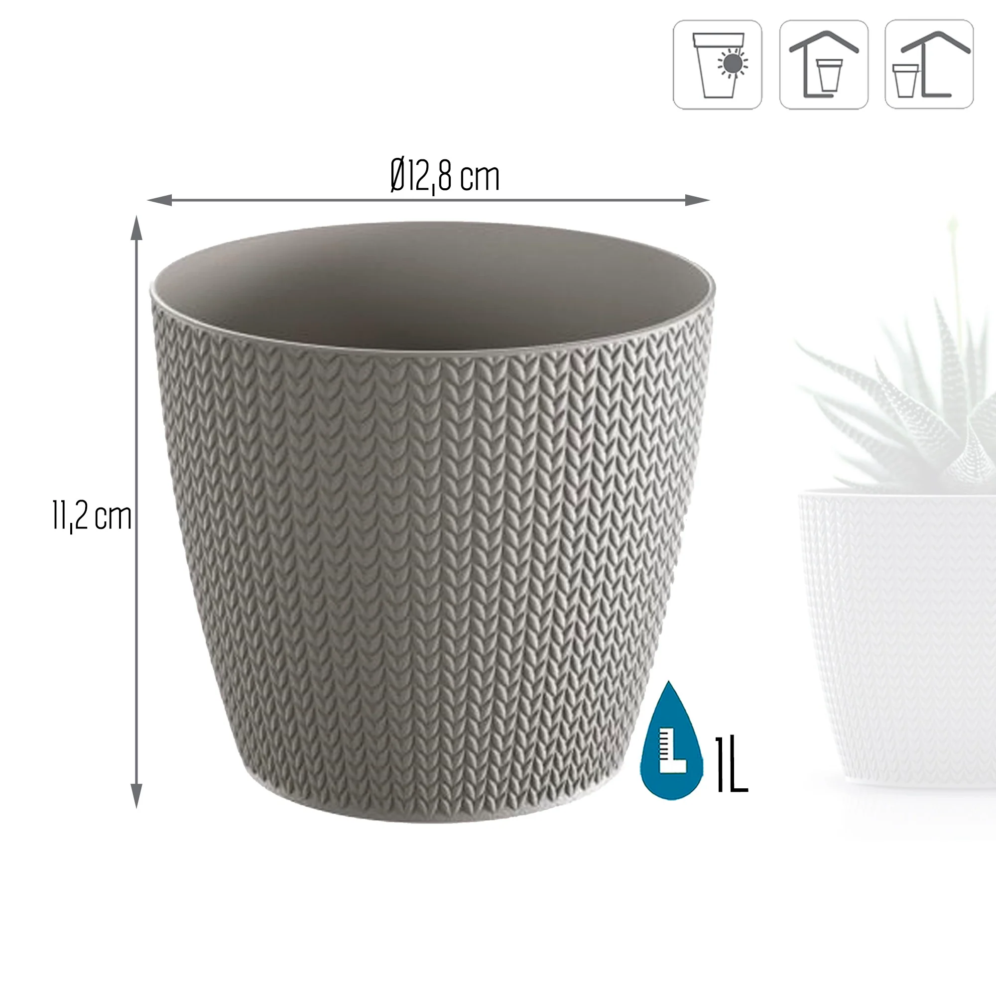 Maceta Wheaty 1l., Dimensiones (mm) 128x128x112, Color Gris Piedra - Image 3
