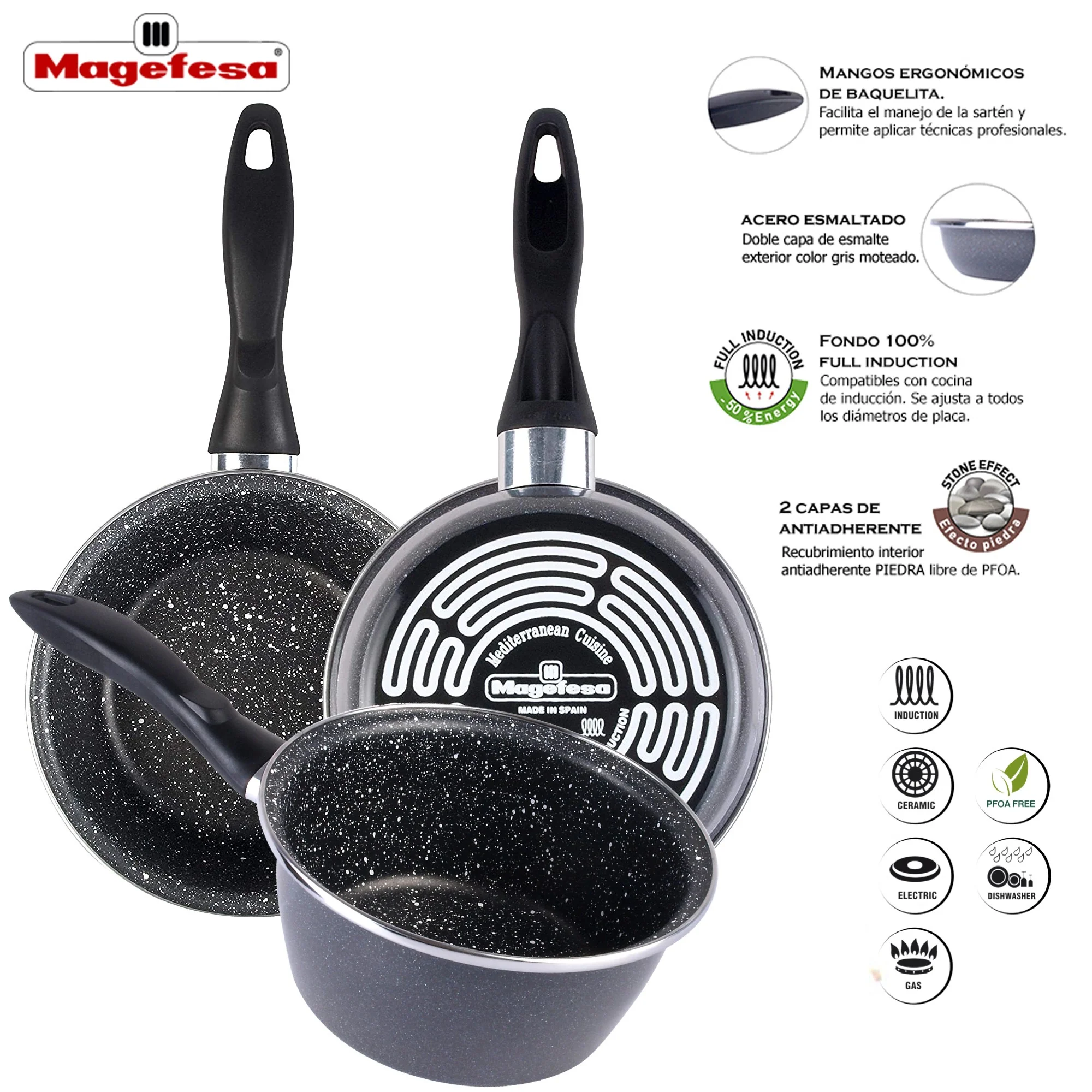 Magefesa K2 Gransasso Cazo 16, Acero Esmaltado Vitrificado, En Gris, Inducción Y Lavavajillas - Image 4