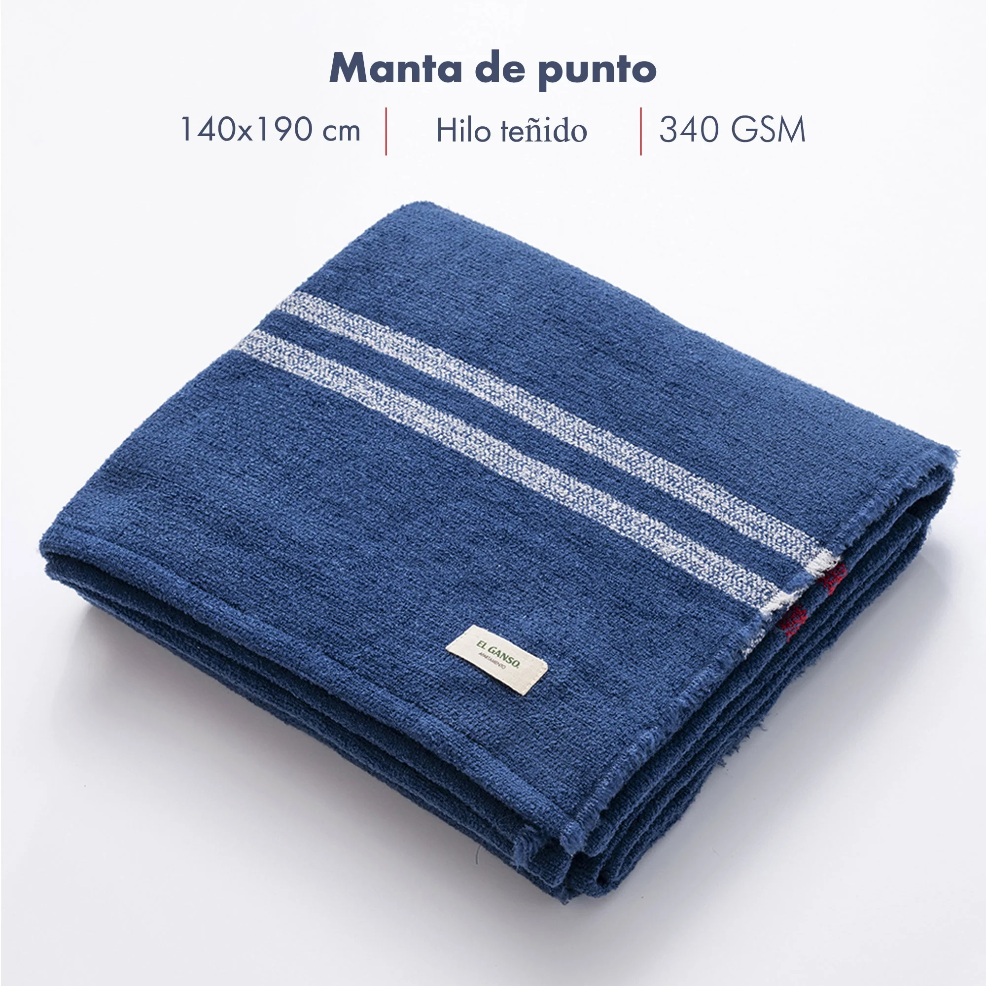 Manta De Punto 140x190cm 340gr Hilo Teñido Color Azul Marino El Ganso - Image 2