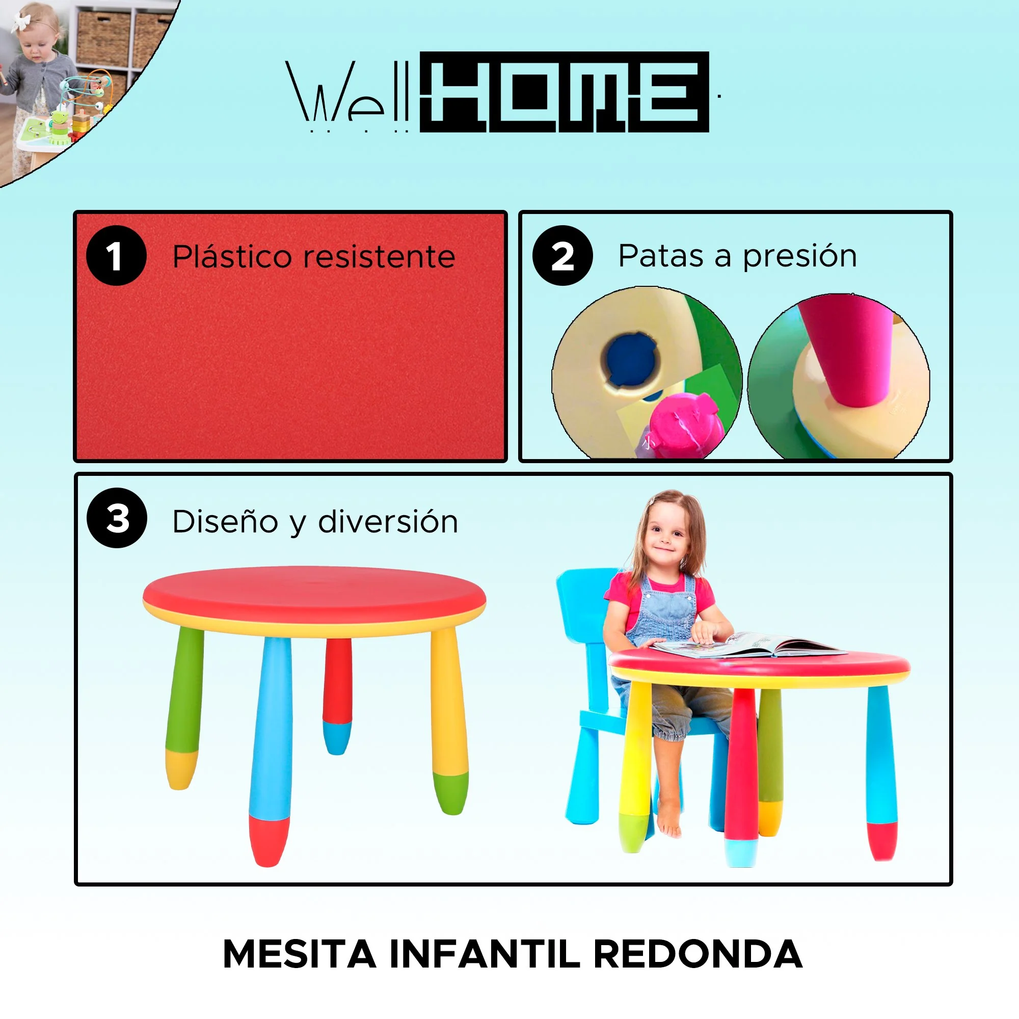Mesita Infantil Rectangular Roja, Y 2 Sillas - Image 2