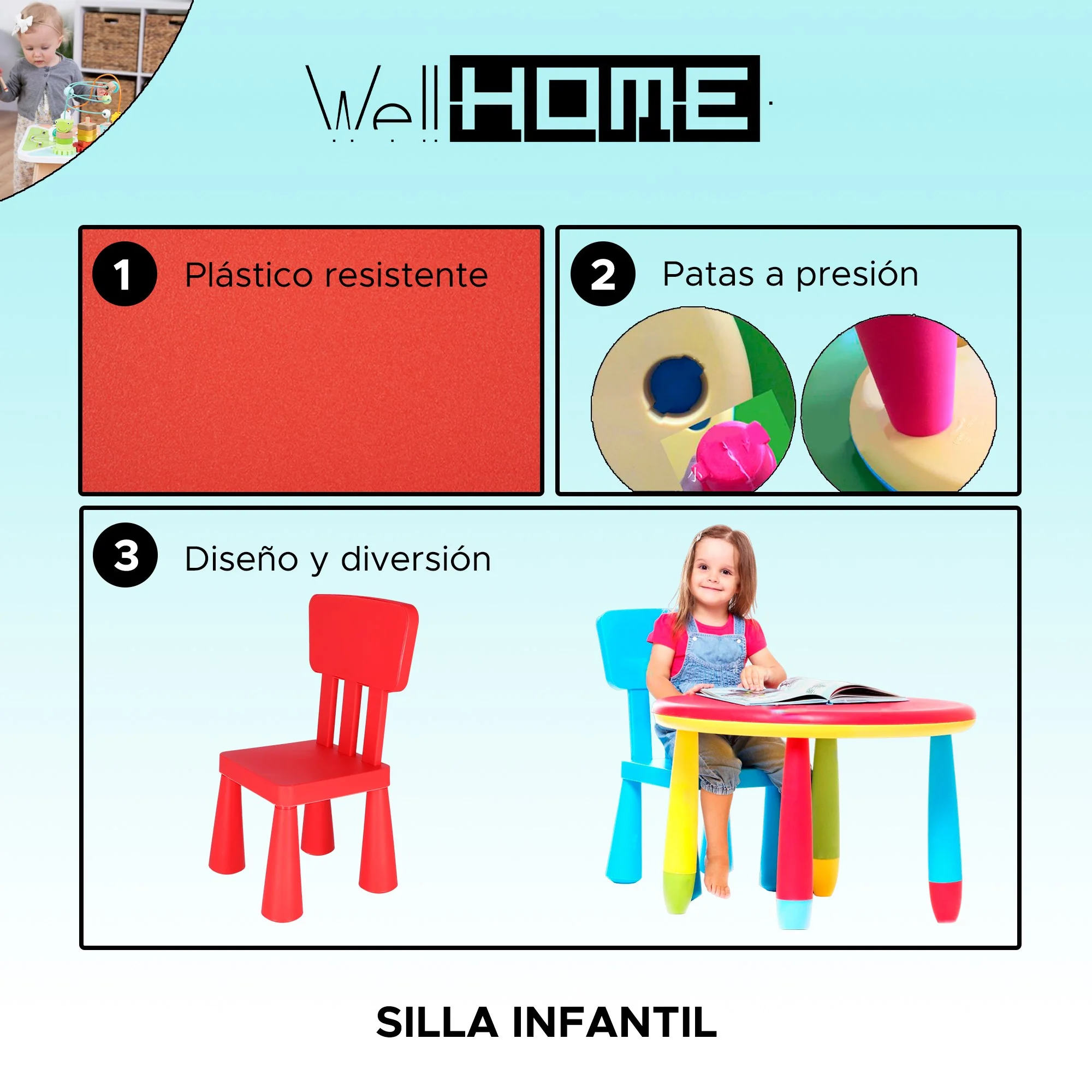 Mesita Infantil Rectangular Roja, Y 2 Sillas - Image 3