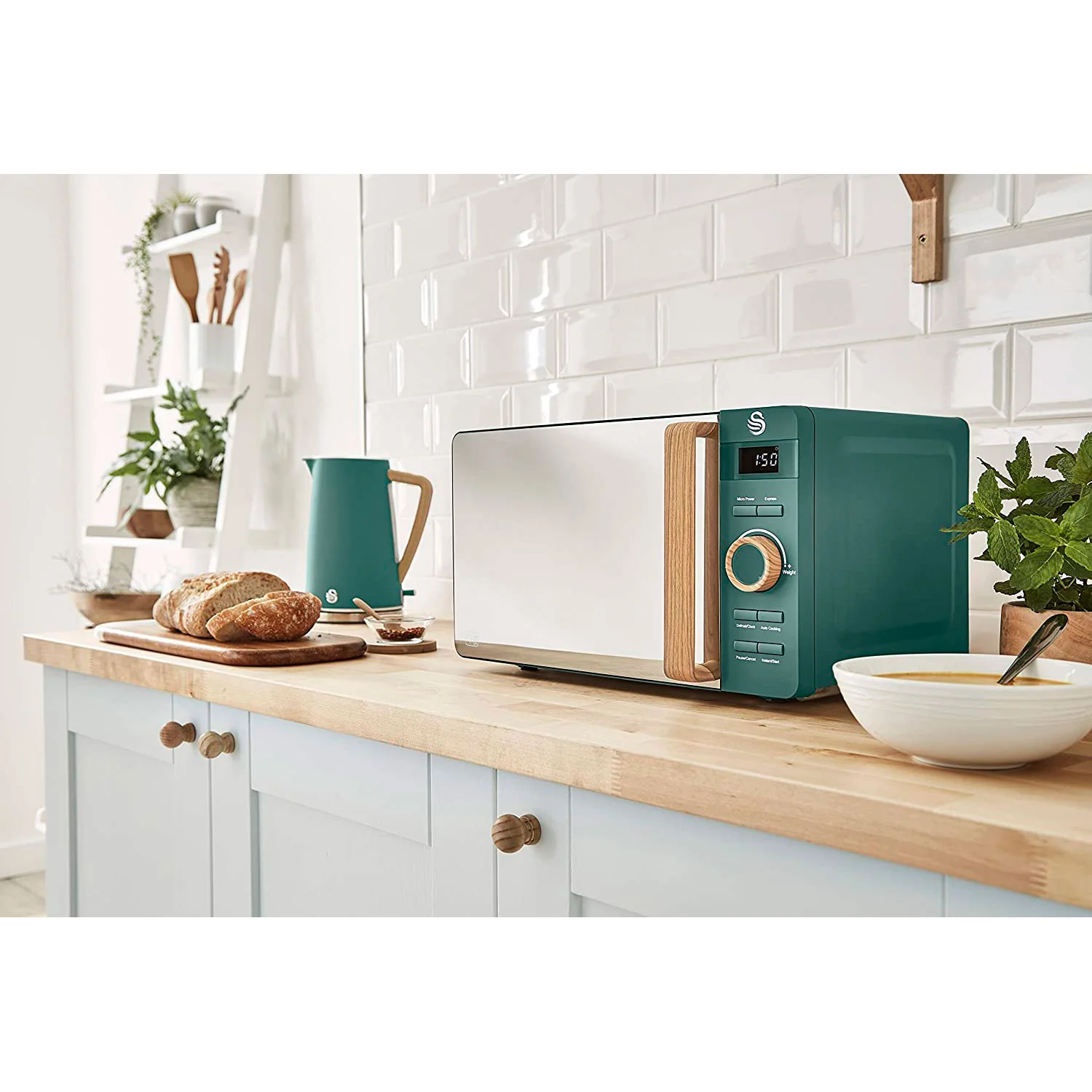 Microondas Nordic  Digital, 20l, 6 Niveles, Temporizador, Tirador Efecto Madera, Diseño Swan Sm22036 Verde