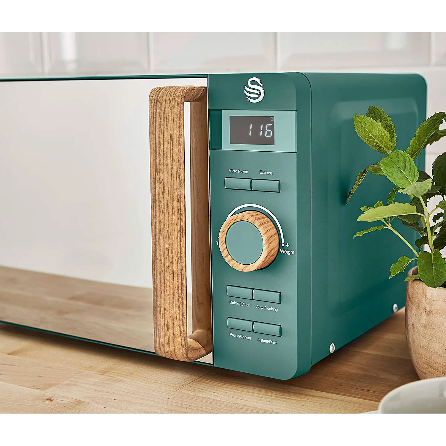 Microondas Nordic  Digital, 20l, 6 Niveles, Temporizador, Tirador Efecto Madera, Diseño Swan Sm22036 Verde - Image 2