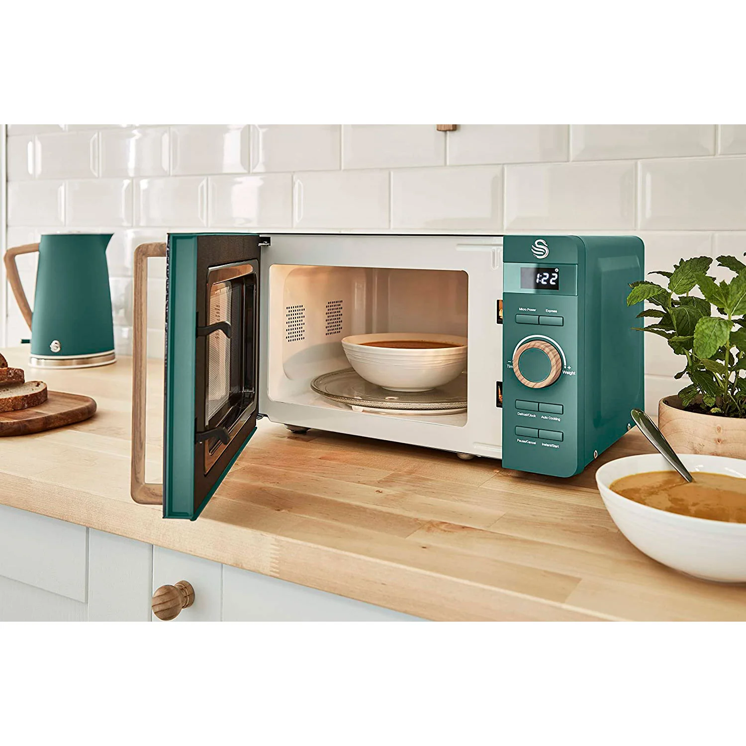 Microondas Nordic  Digital, 20l, 6 Niveles, Temporizador, Tirador Efecto Madera, Diseño Swan Sm22036 Verde - Image 3