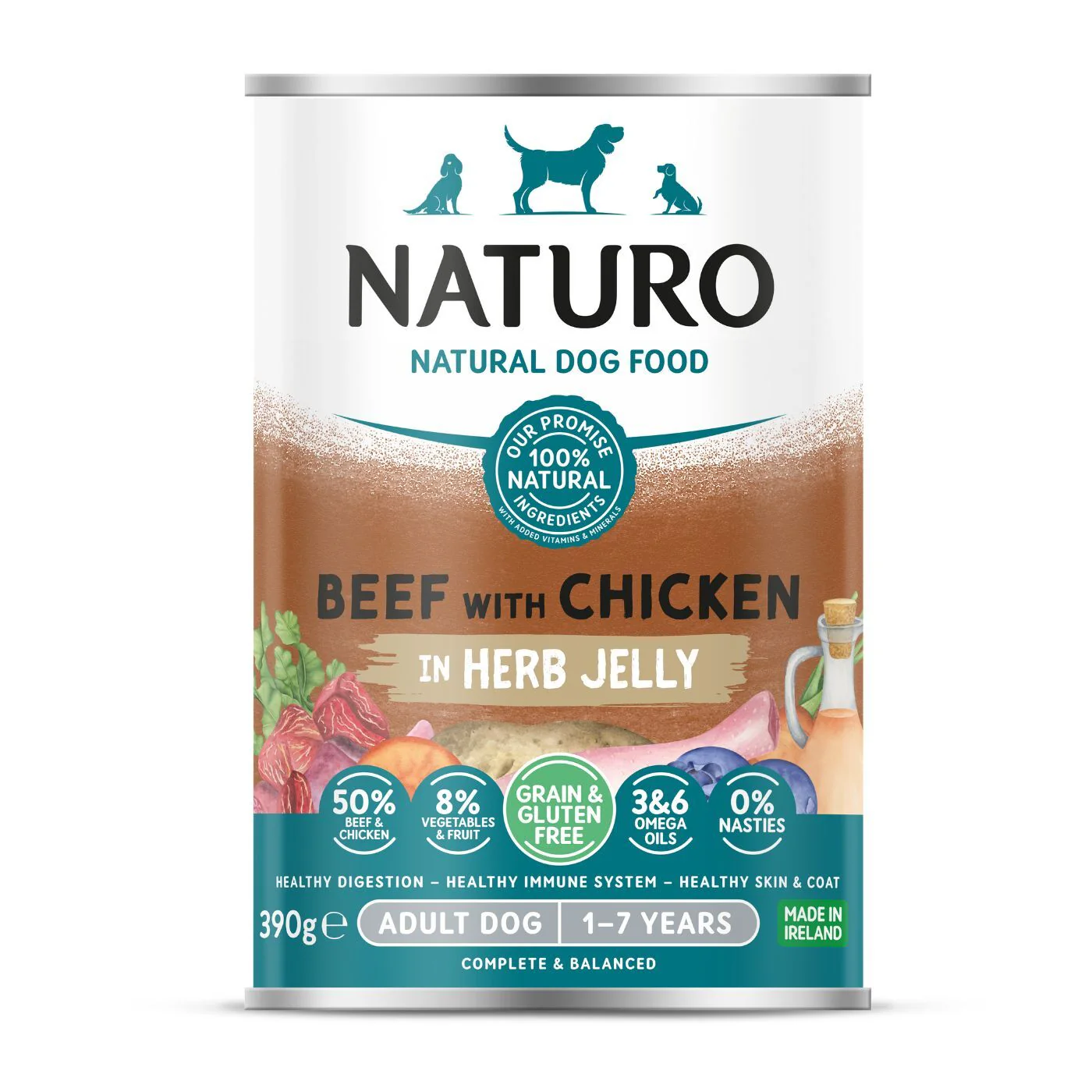 Naturo Comida Humeda Perro De Buey Y Pollo En Gelatina 390g X 12 Latas