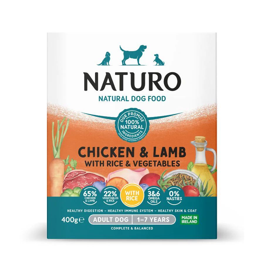 Naturo Comida Humeda Perro Pollo Cordero Arroz Y Veg 400g X 7 Tarrinas