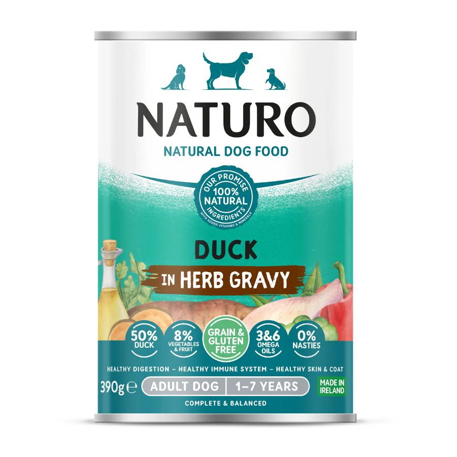 Naturo Comida Humeda Perro Sin Gluten De Pato Y Vegetales 390g X 12 Latas