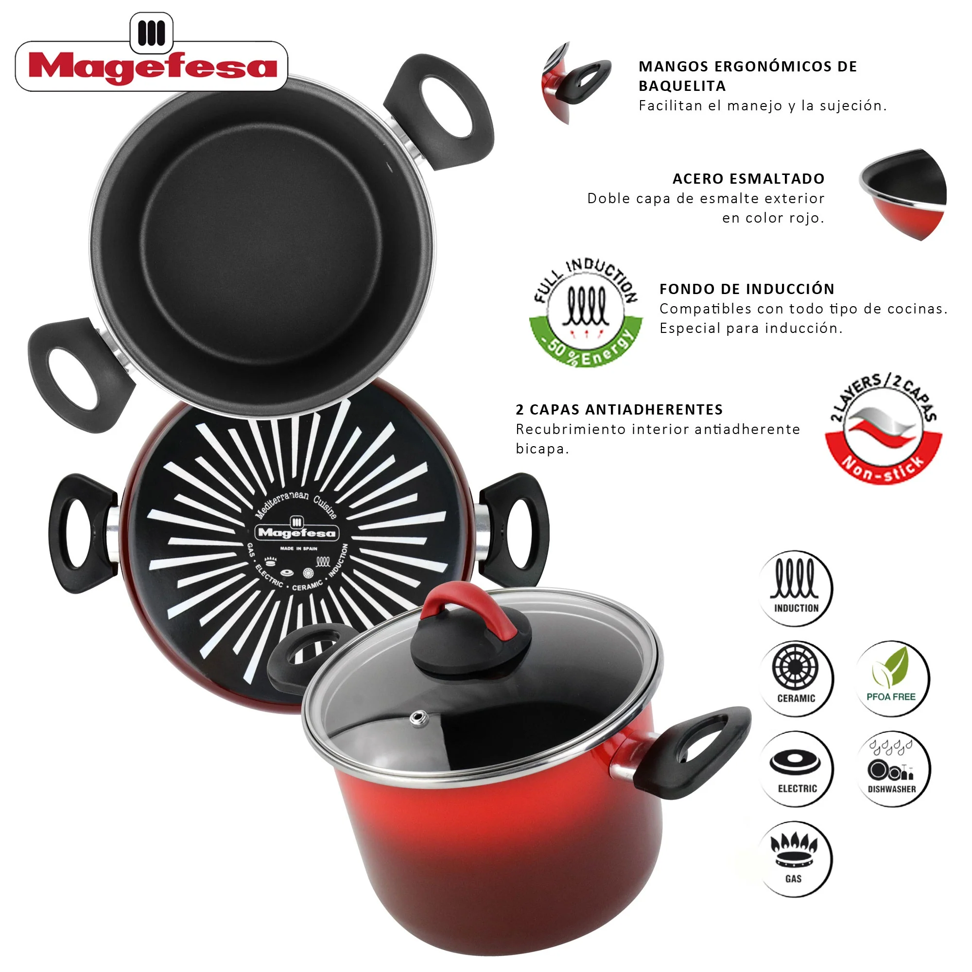 Olla Alta 'sr' Ø18cm Con Tapa Vidrio Rojo Magefesa - Image 4