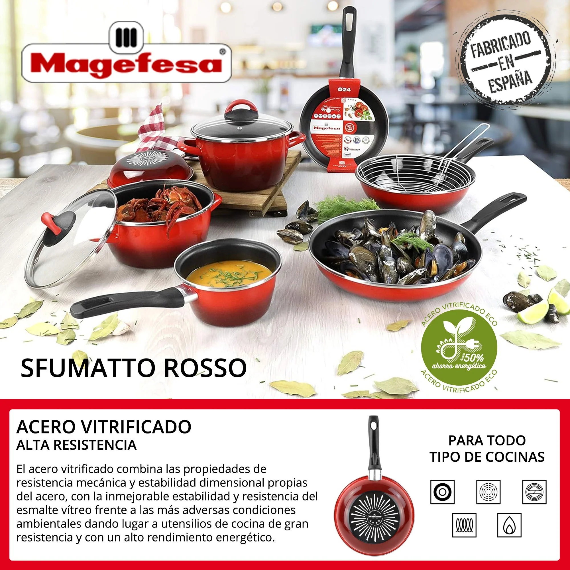 Olla 'sr' Ø24cm Con Tapa Vidrio Rojo Magefesa - Image 3