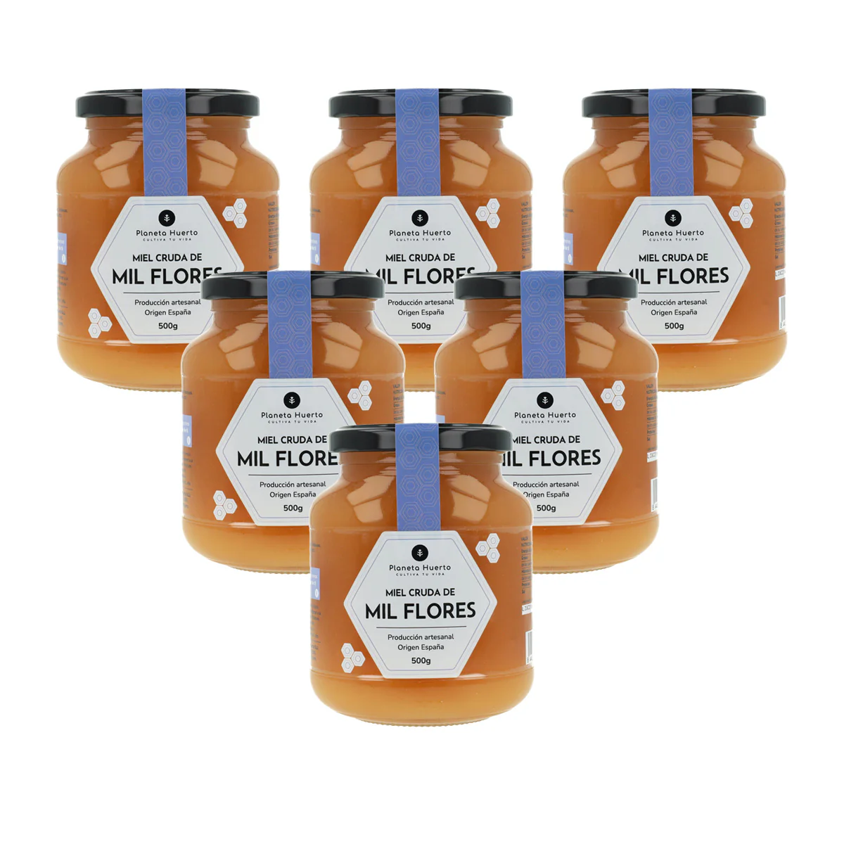 Pack 6x Miel Cruda de Mil Flores Planeta Huerto 500 g