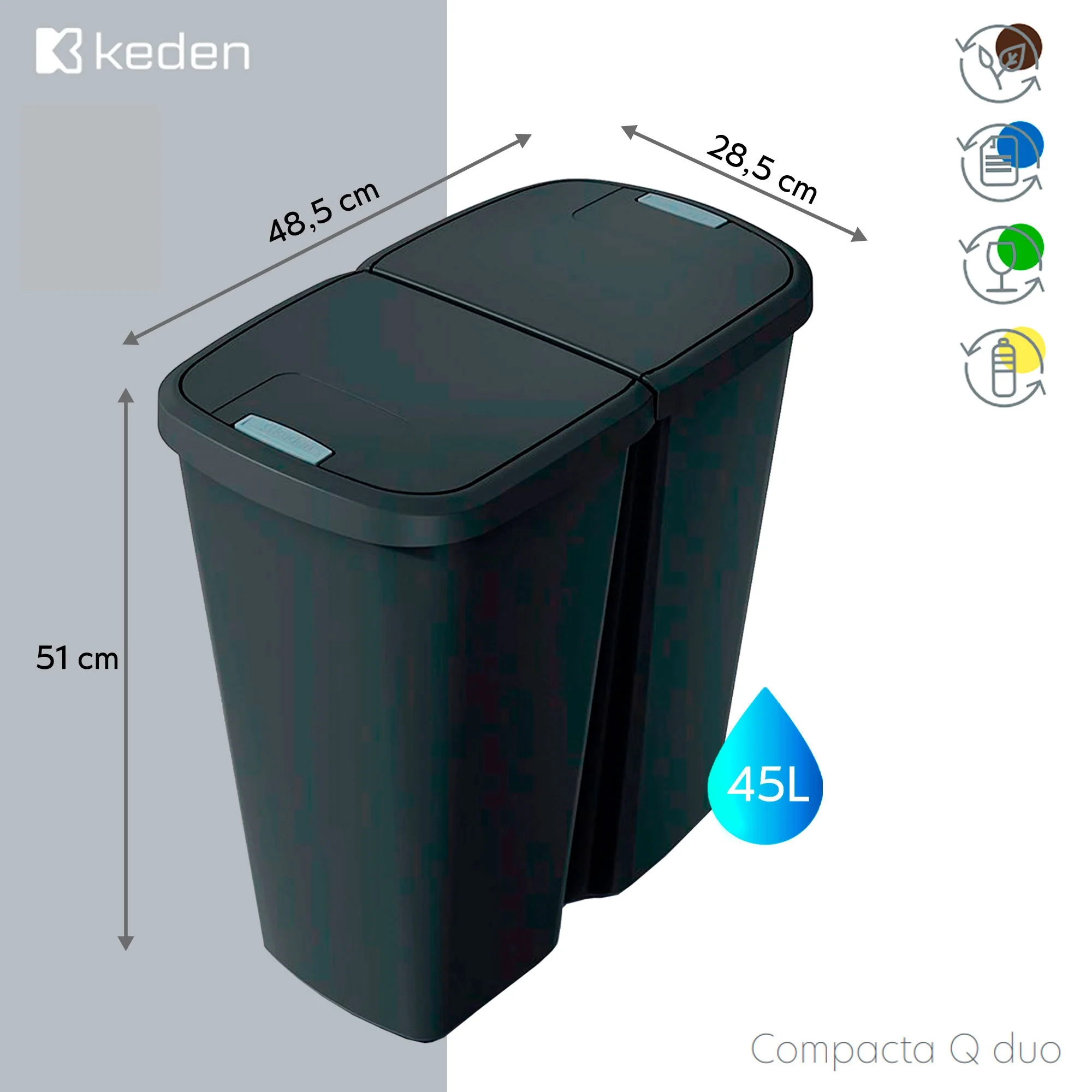 Papelera Con 2 Tapas Independientes De 45l Keden - Image 2