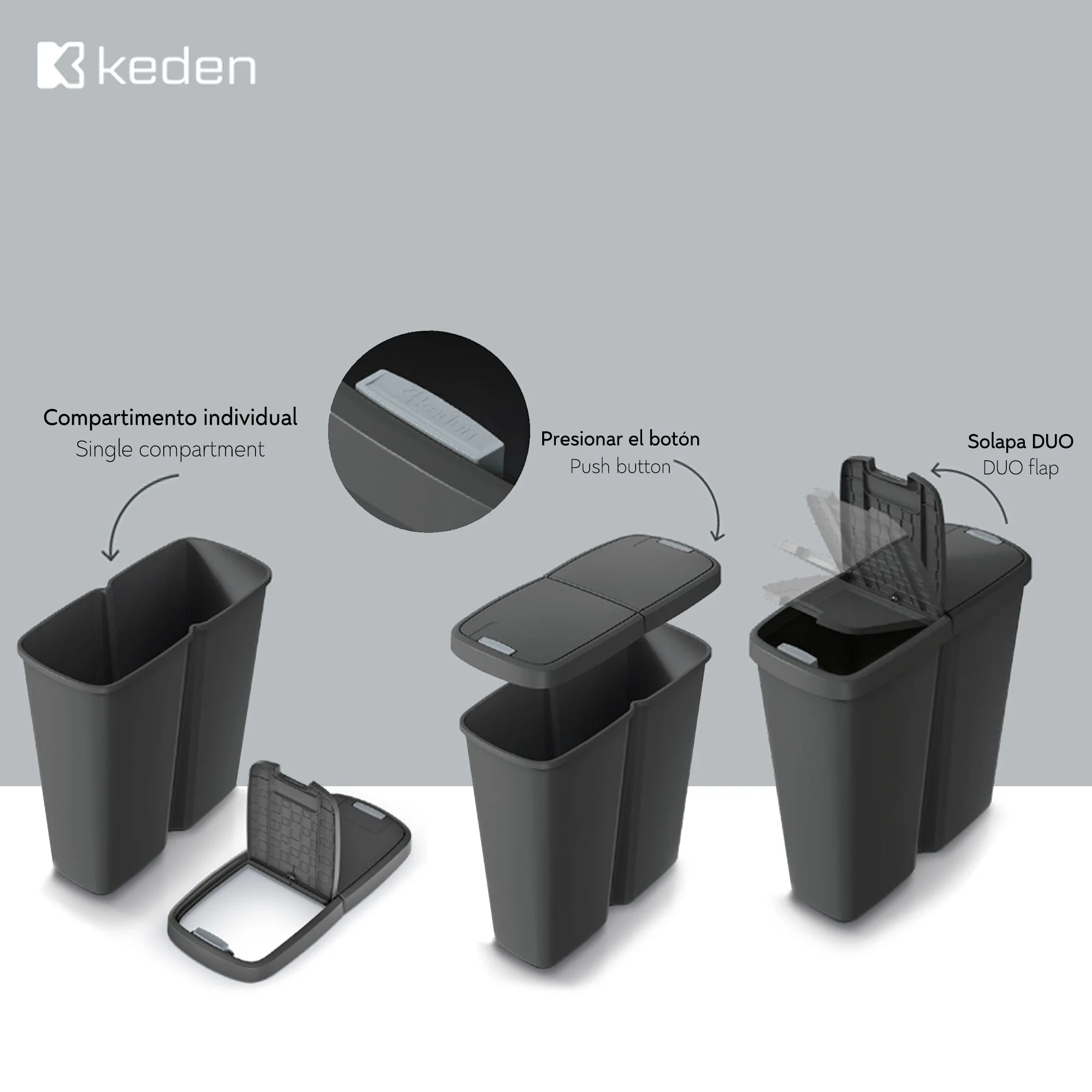 Papelera Con 2 Tapas Independientes De 45l Keden - Image 3