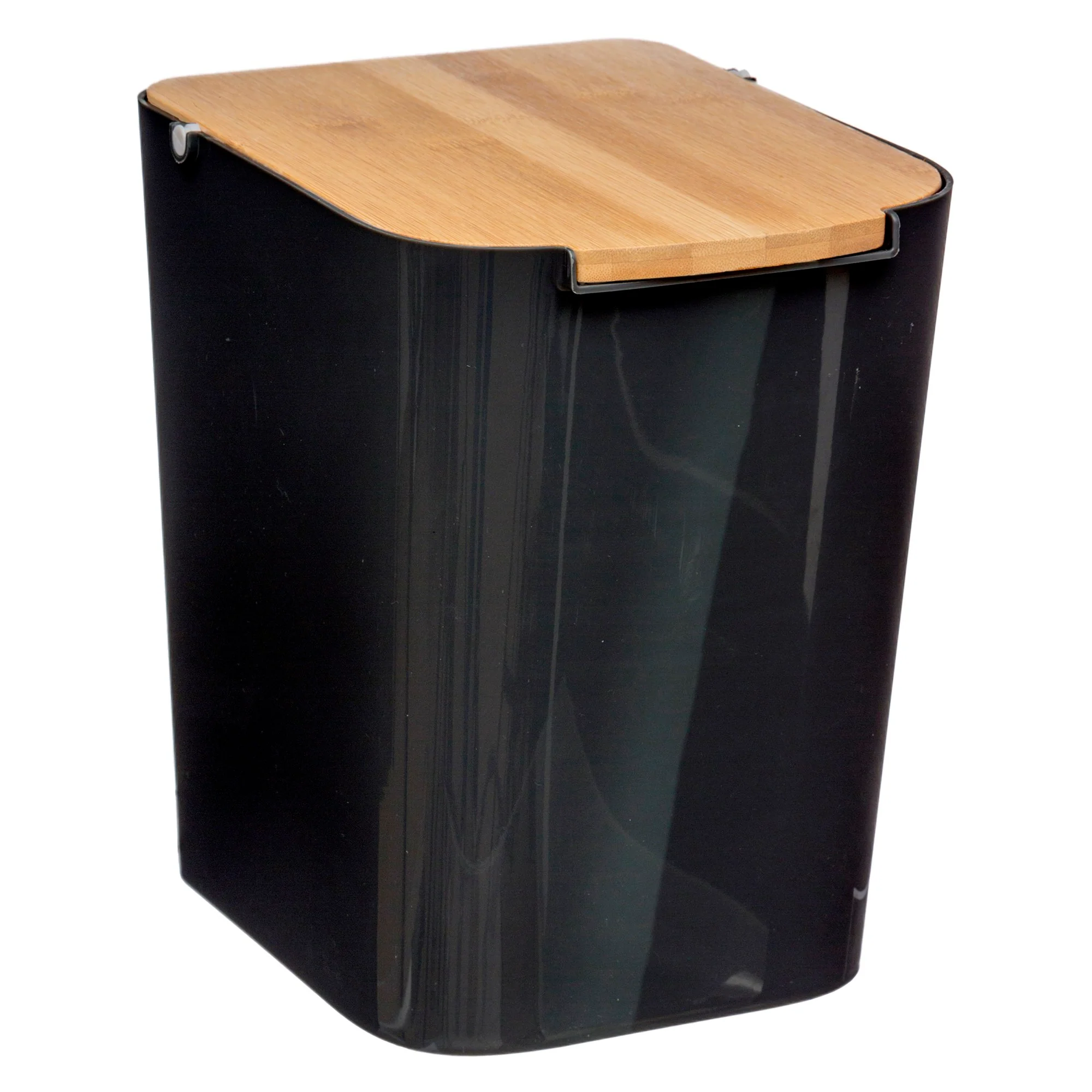 Papelera Con Tapa De Bambú Baltik 5l Negra