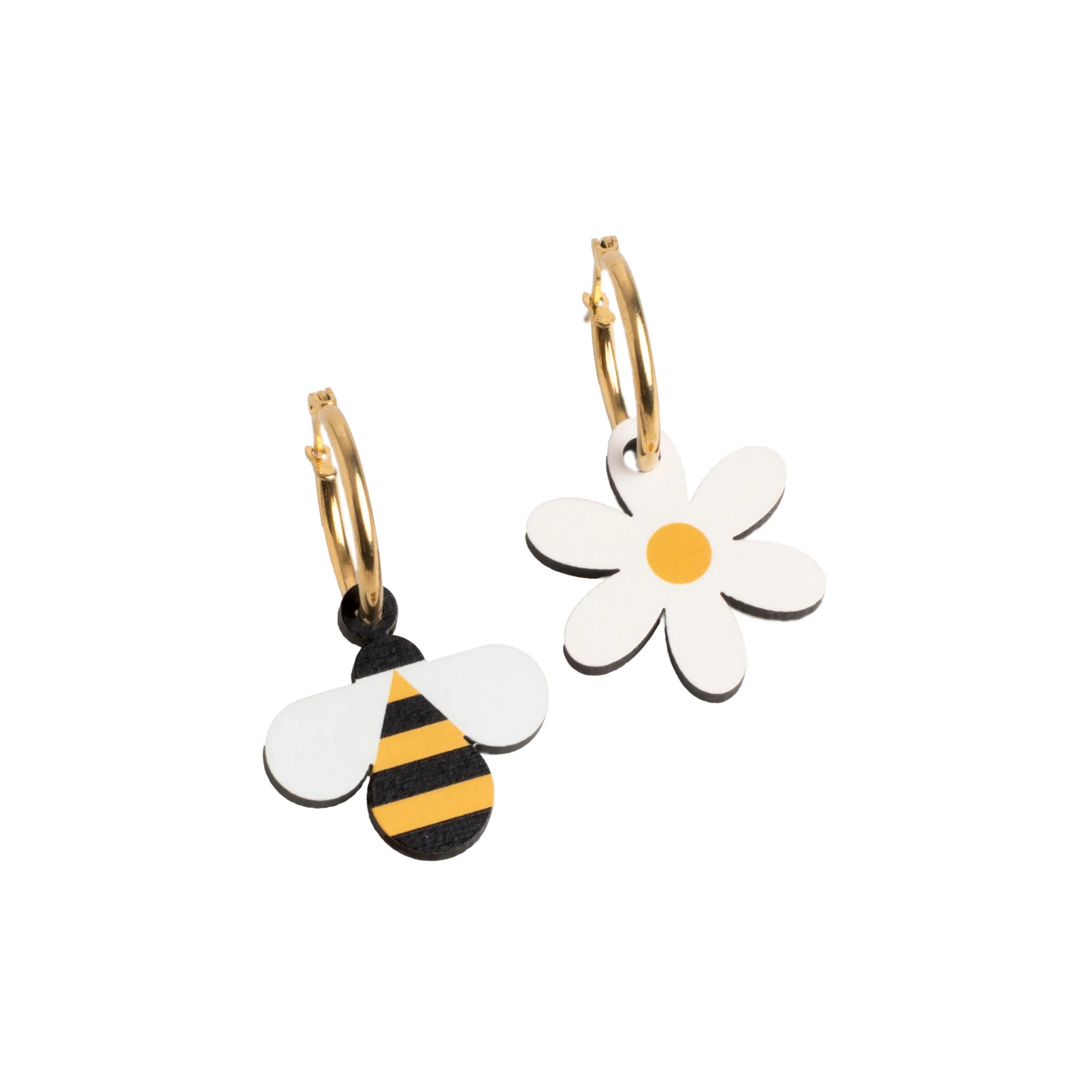Pendientes Bee And Flower De Madera | Joyería Artesanal, Ligera Y Elegante | Diseño Natural Y Original