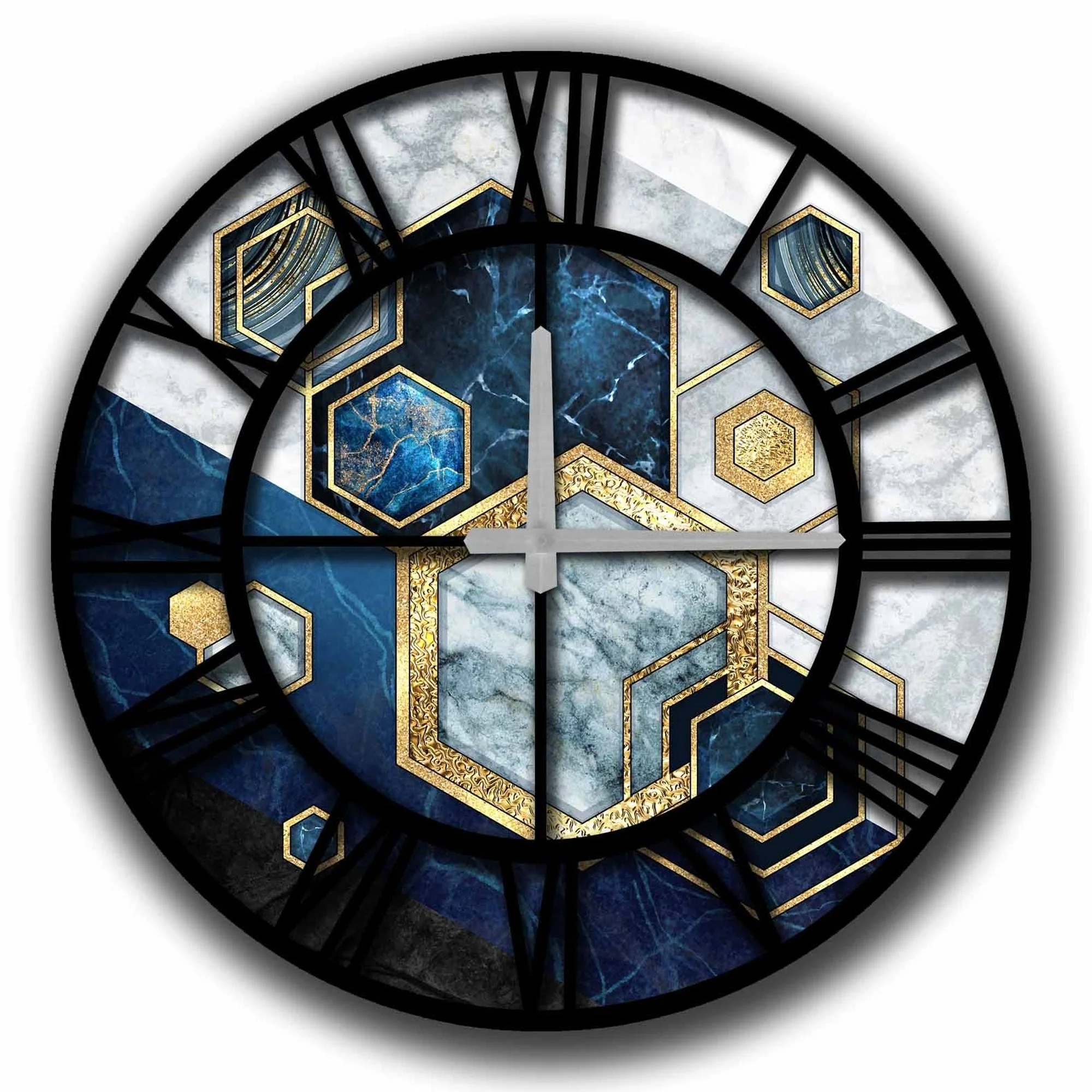 Reloj Mdf Dorado Y Azul