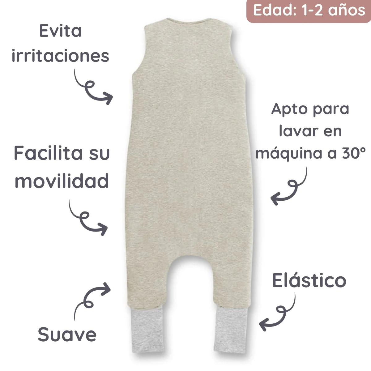 Saco De Dormir Con Pies Reversible T-m Jersey Algodón Melange Light-dark Grey - Image 4