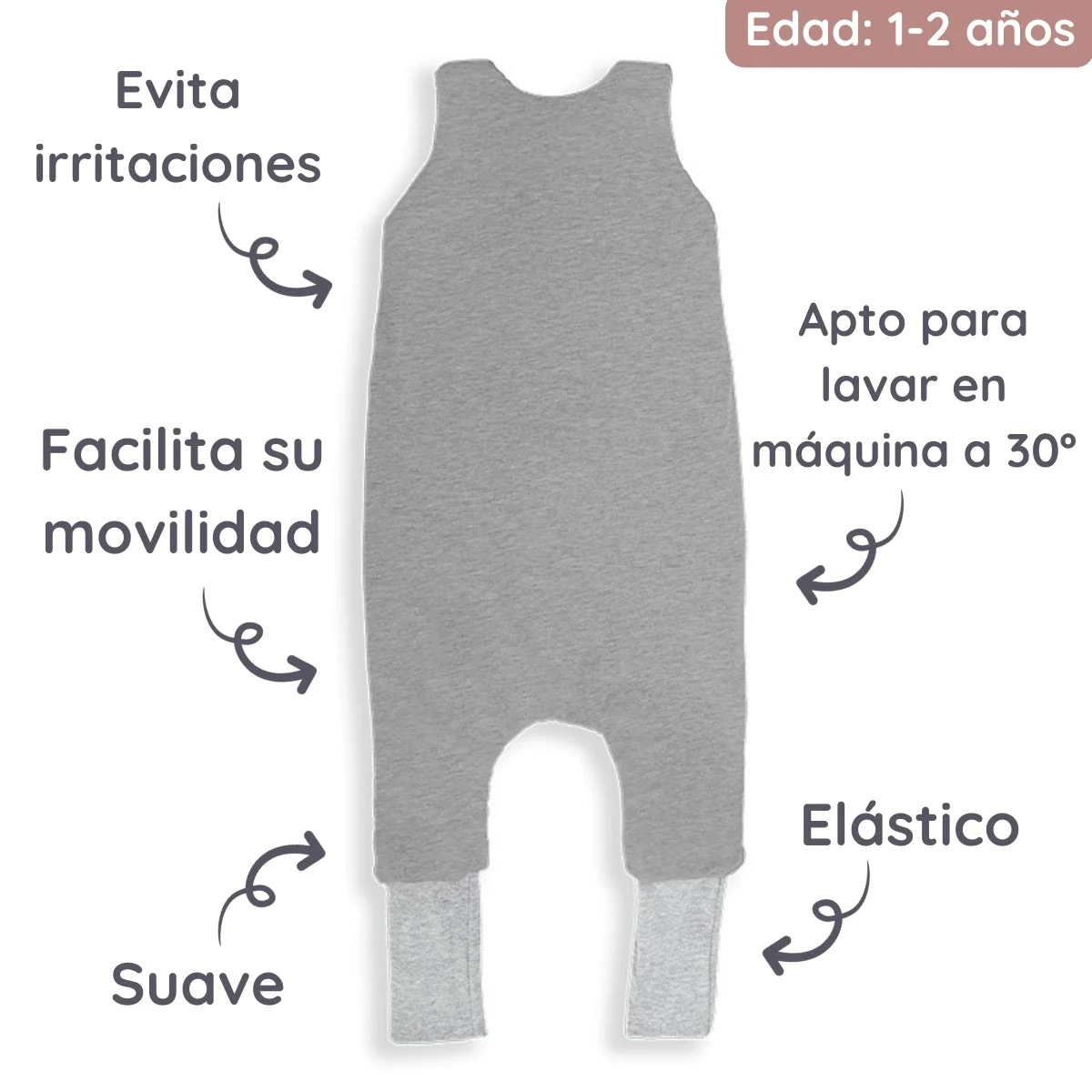Saco De Dormir Con Pies Reversible T-s Jersey Algodón Melange Light-dark Grey - Image 4