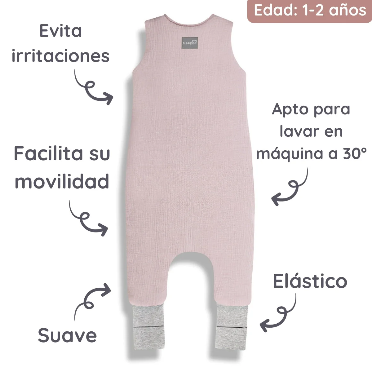 Sacos De Dormir Con Piernas T-s Muselina Algodón Rose - Image 2