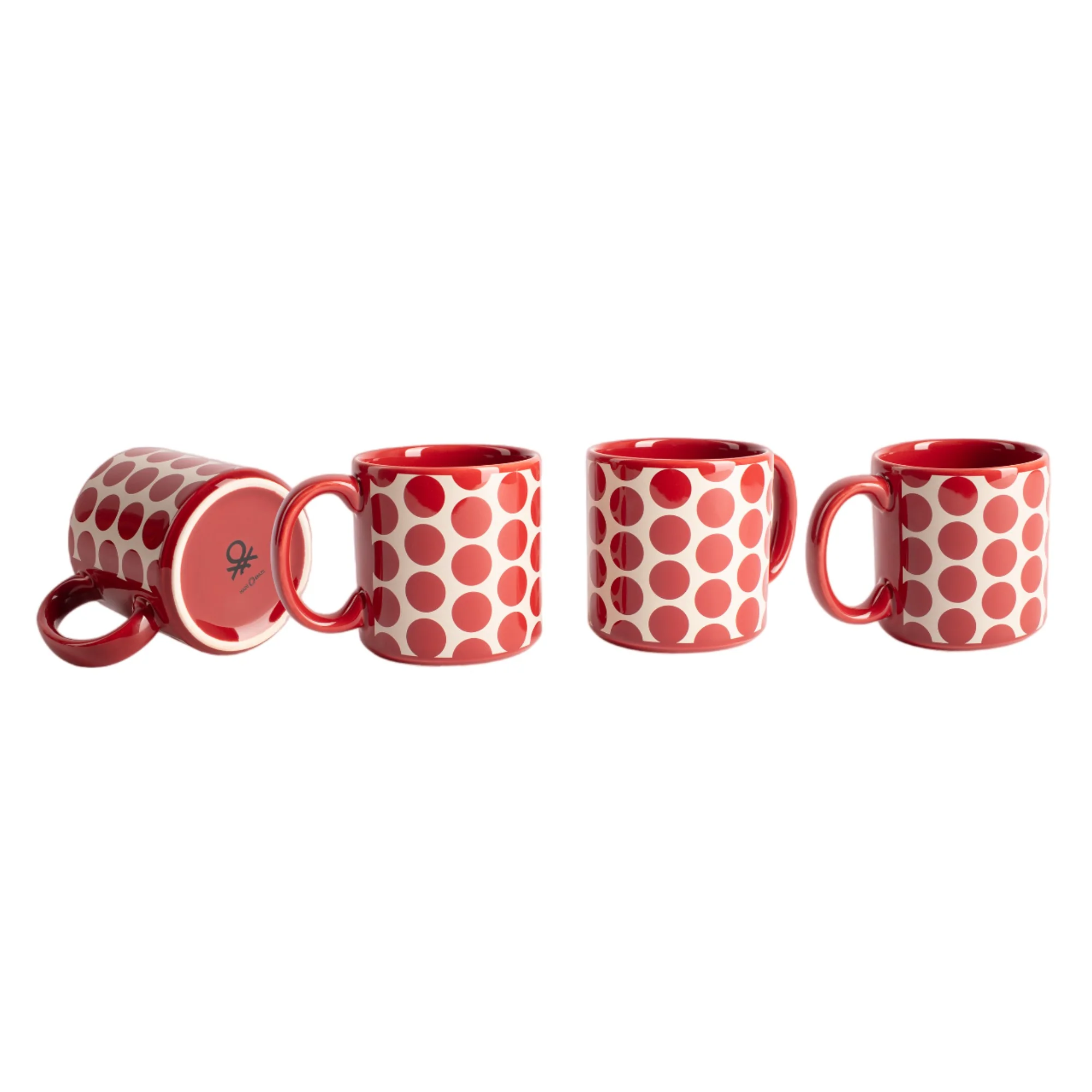 Set 4 Pzs Tazas Gres 360ml Puntos Rojos Topos Rojos Benetton