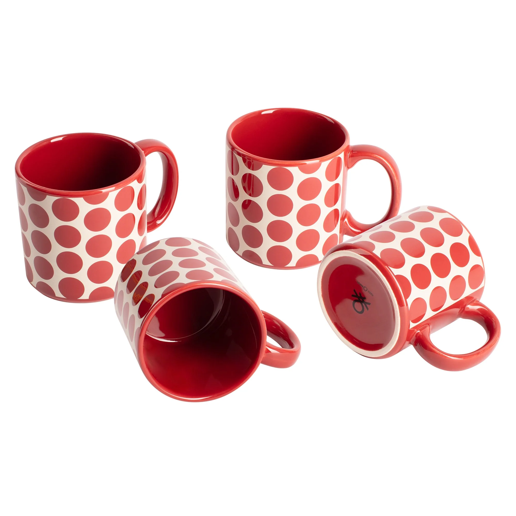 Set 4 Pzs Tazas Gres 360ml Puntos Rojos Topos Rojos Benetton - Image 2