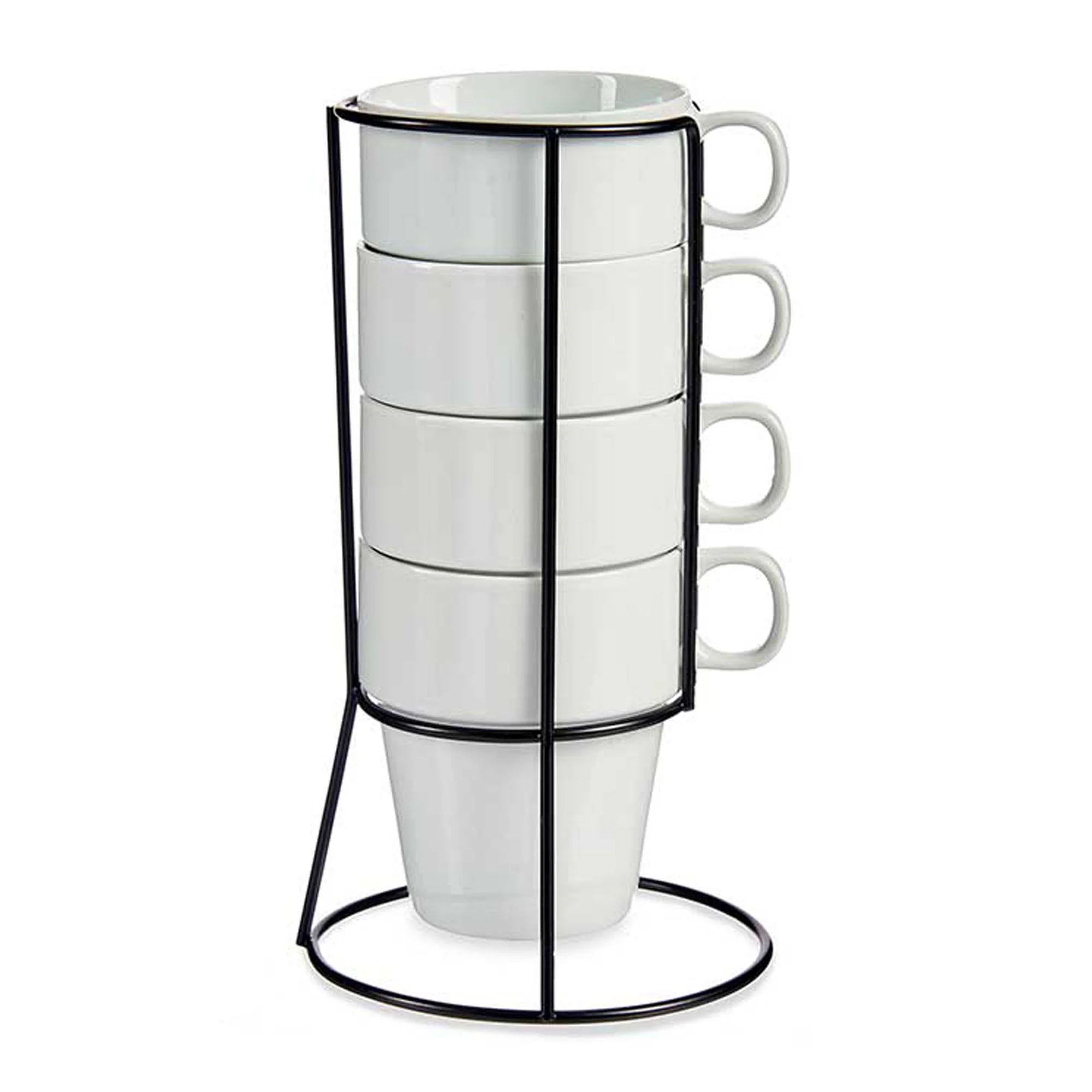 Set 4 Tazas Apilables Blanco Con Estante Colección Vessia