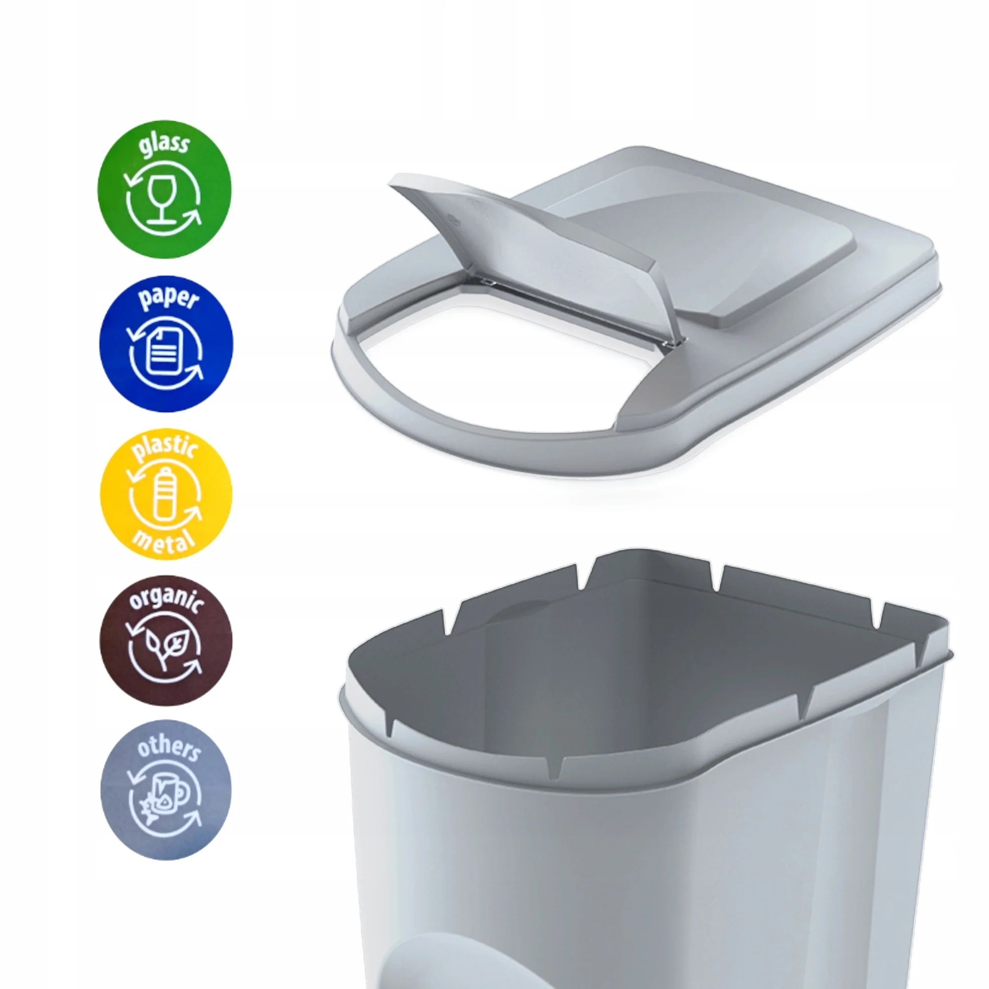 Set De 3 Cubos De Basura Keden Sortibox Papelera Reciclaje, Blanco Roto, Volumen 3x25l - Image 5