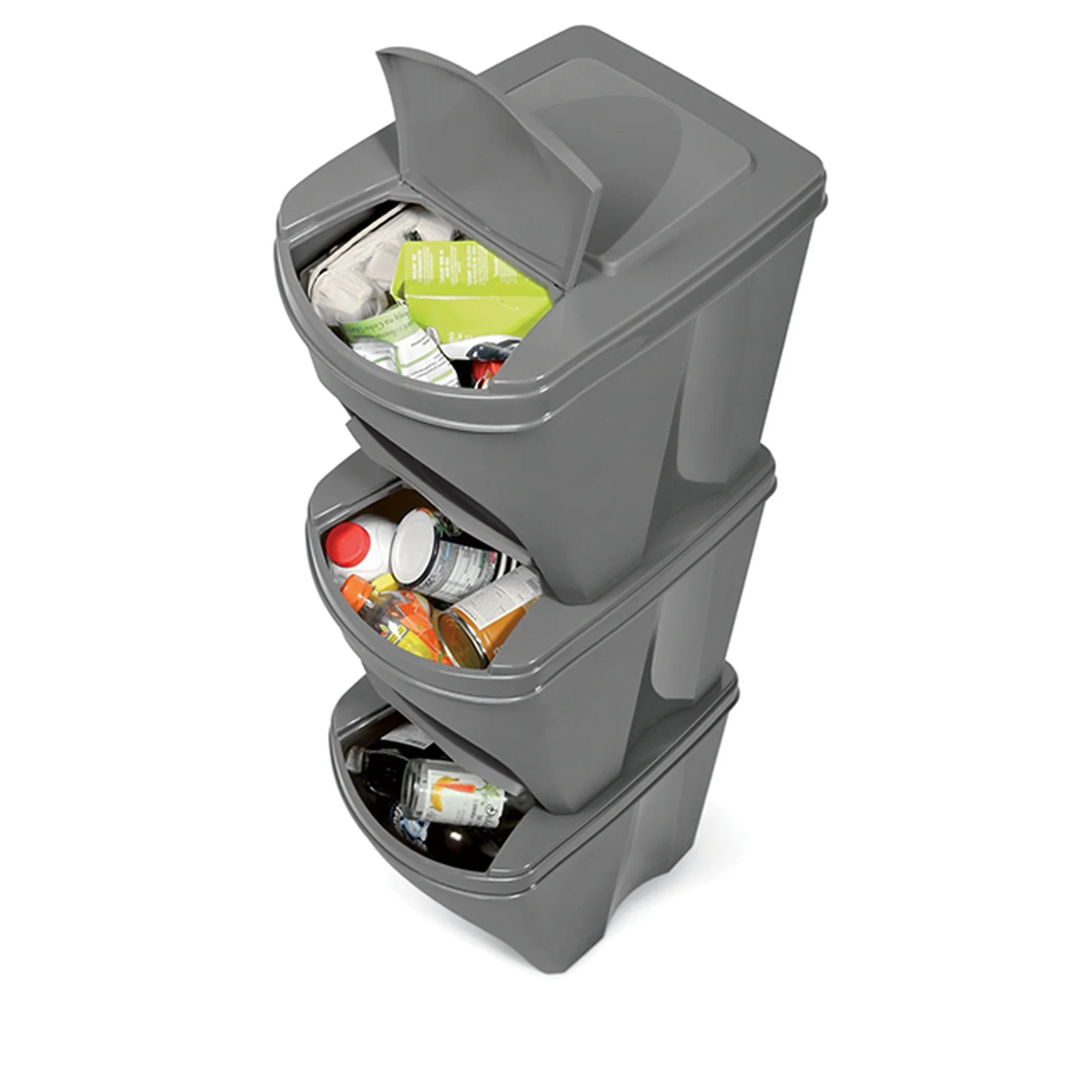 Set De 3 Cubos De Basura Keden Sortibox Papelera Reciclaje, Blanco Roto, Volumen 3x25l - Image 6