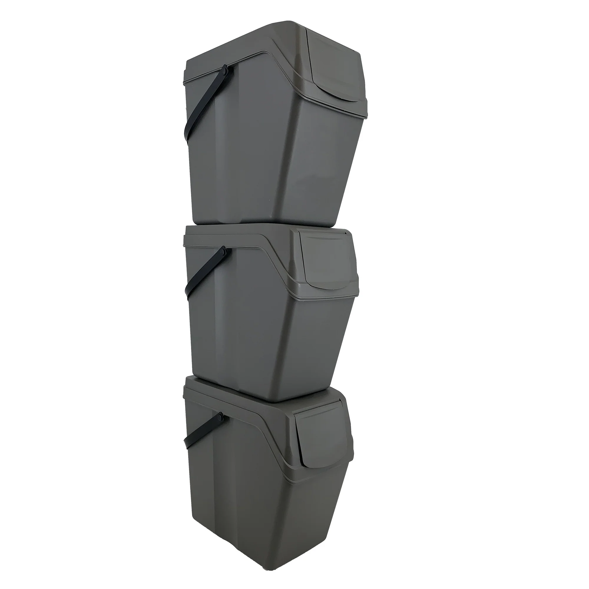 Set De 3 Cubos De Basura Keden Sortibox Para Reciclado, Gris, Volumen 3x25l