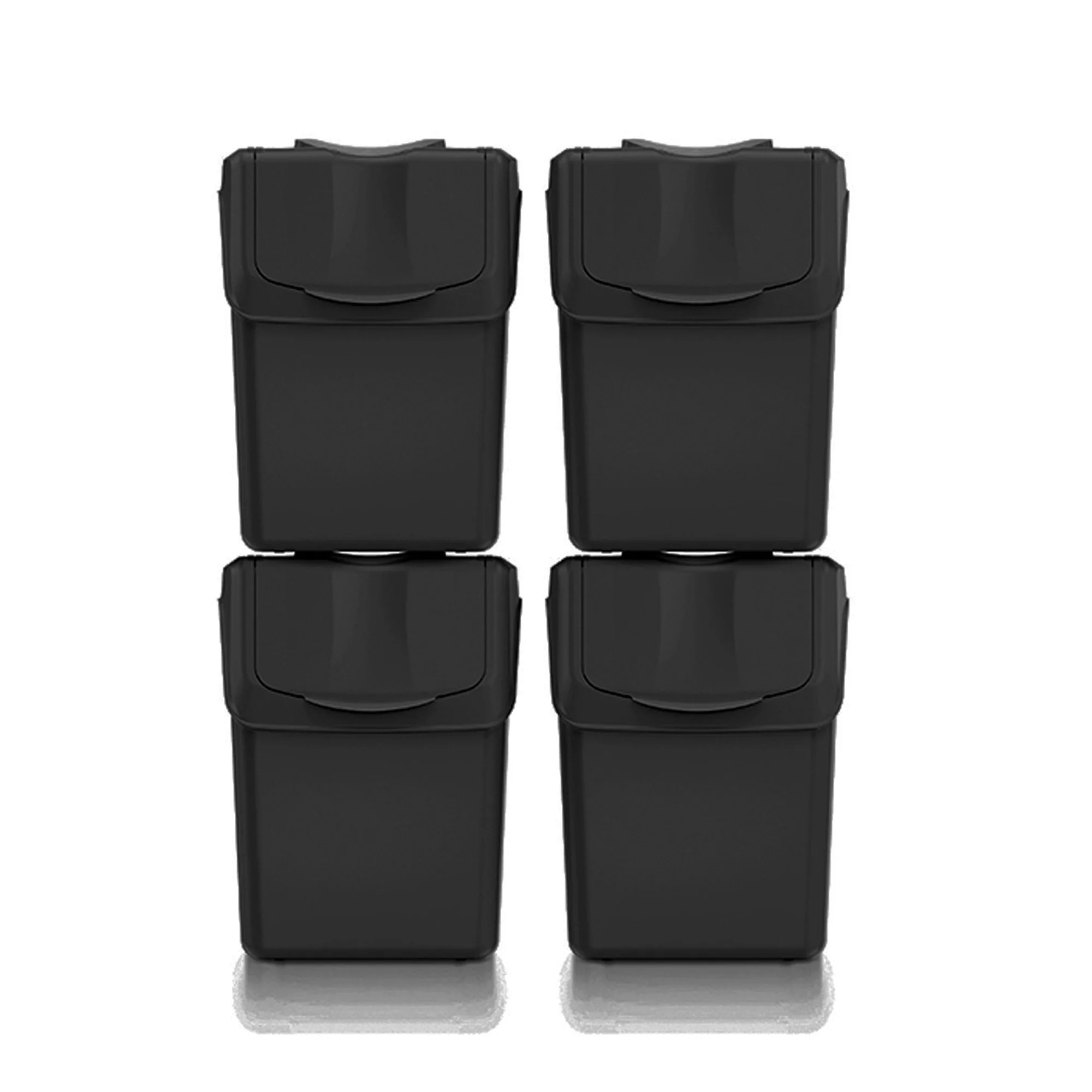 Set De 4 Cubos De Basura Keden Sortibox 100% Plástico Reciclado, Negro, Volumen 4x20l