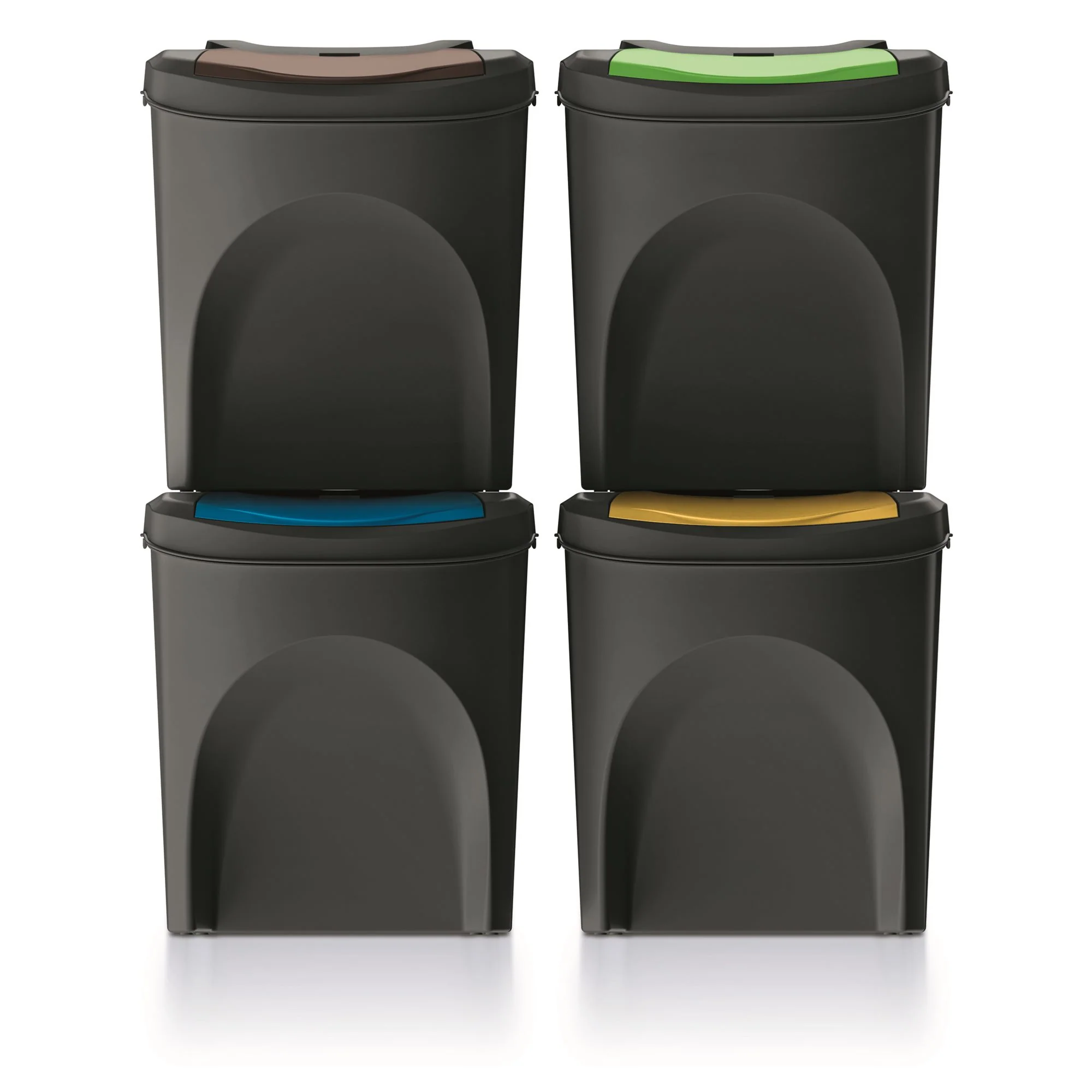 Set De 4 Cubos De Basura Keden Sortibox 100% Plástico Reciclado Negro, Volumen 4x25l