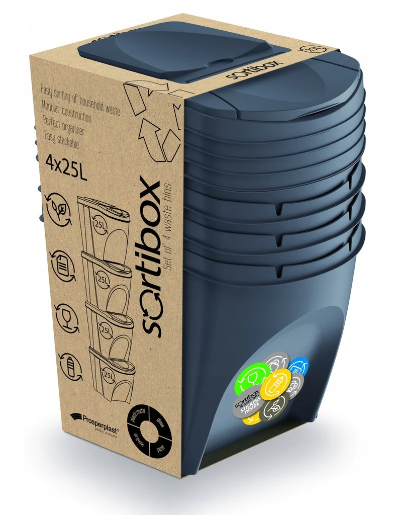 Set De 4 Cubos De Basura Keden Sortibox Papelera Reciclaje, Antracita, Volumen 4x25l - Image 2