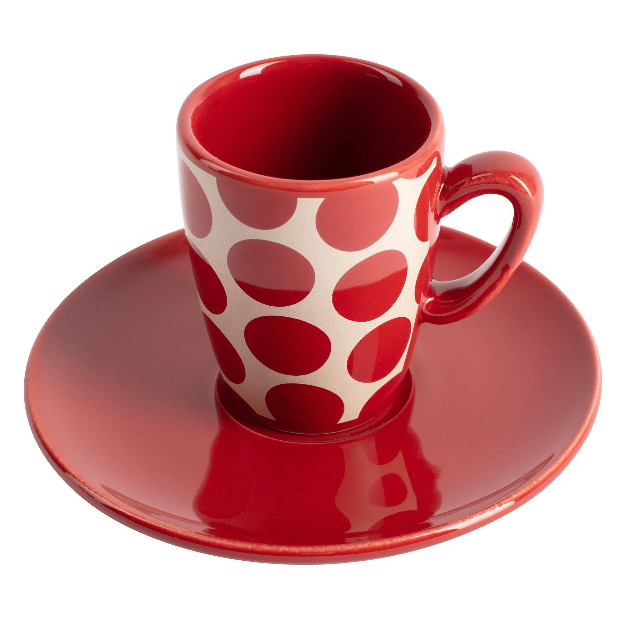 Set De 4pc Café (2 Tazas De 75ml + 2 Platos De Color Solido) Stoneware De Topos Rojos - Image 3