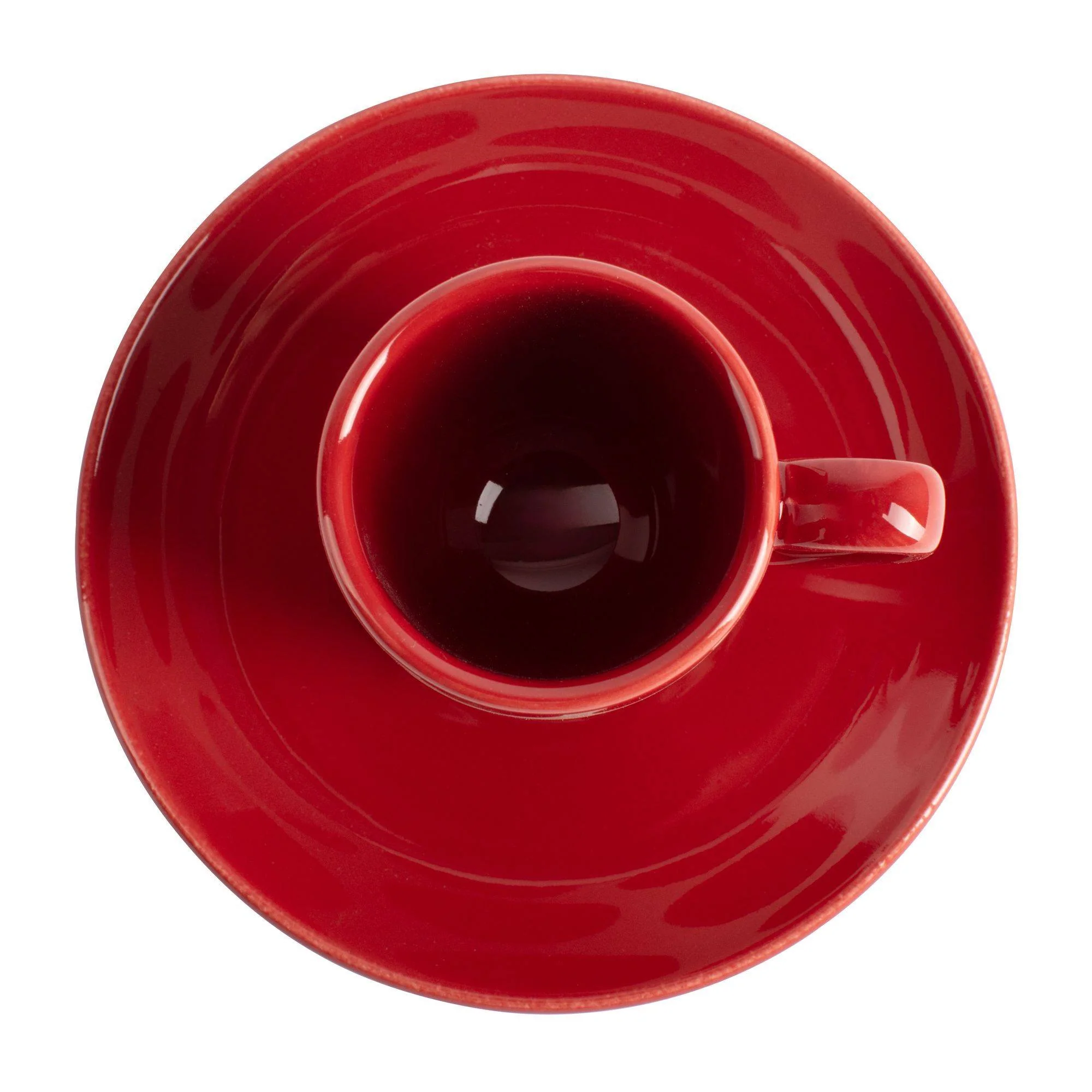 Set De 4pc Café (2 Tazas De 75ml + 2 Platos De Color Solido) Stoneware De Topos Rojos - Image 4