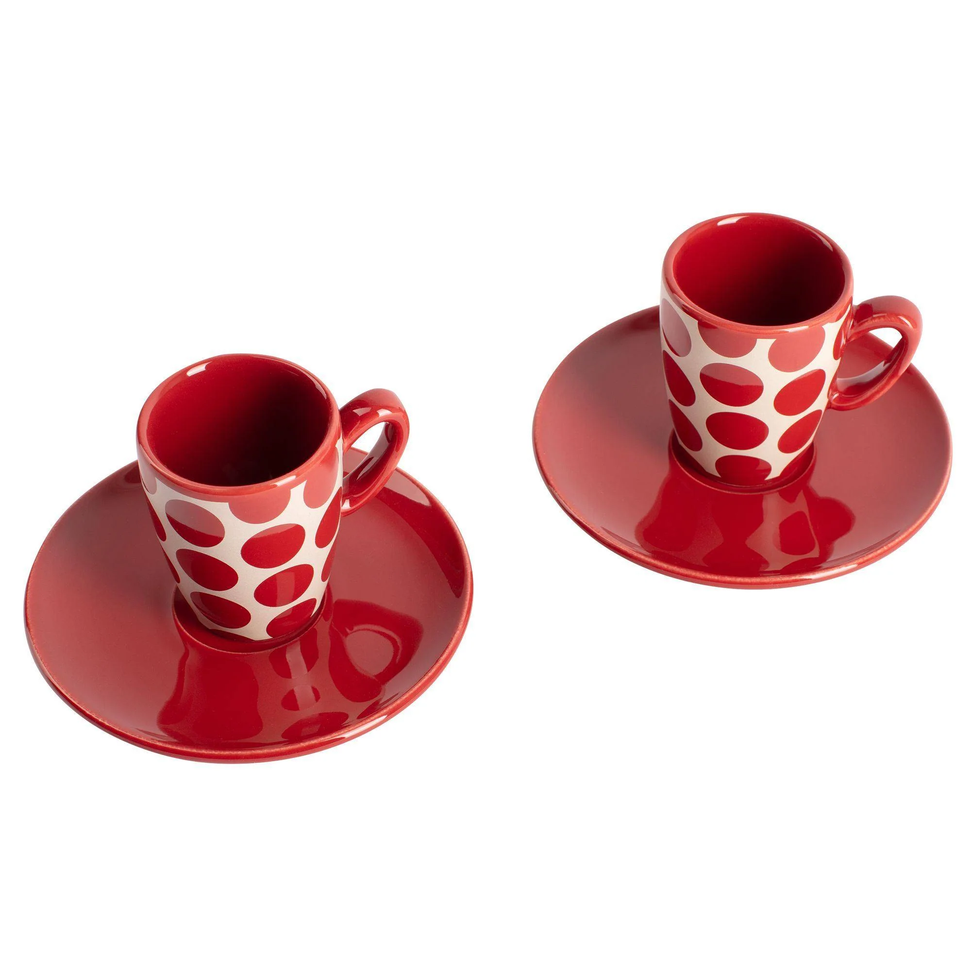 Set De 4pc Café (2 Tazas De 75ml + 2 Platos De Color Solido) Stoneware De Topos Rojos - Image 5