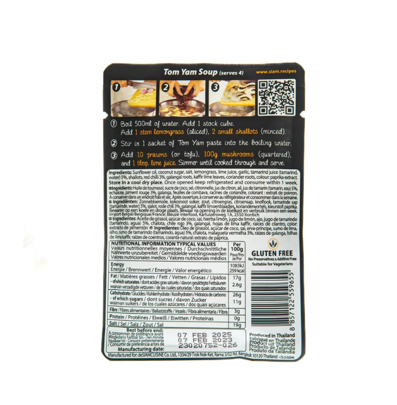 Pasta de Sopa Thai Tom Yam Instantánea (4 sobres individuales) Desiam 50 g - Image 2