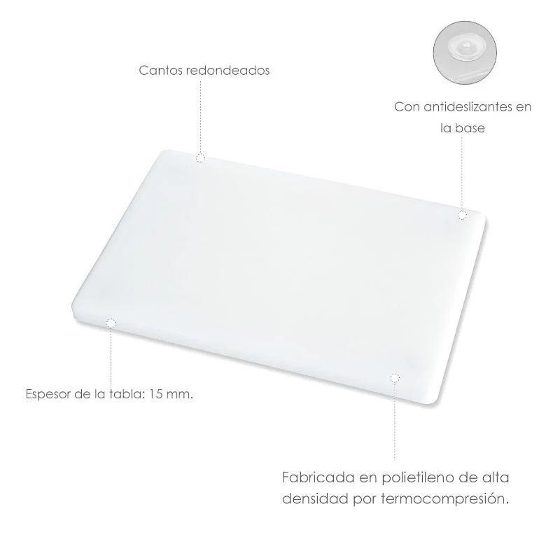 Tabla Cortar Polietileno 30x20x1,5 Cm.  Color Blanco - Image 3