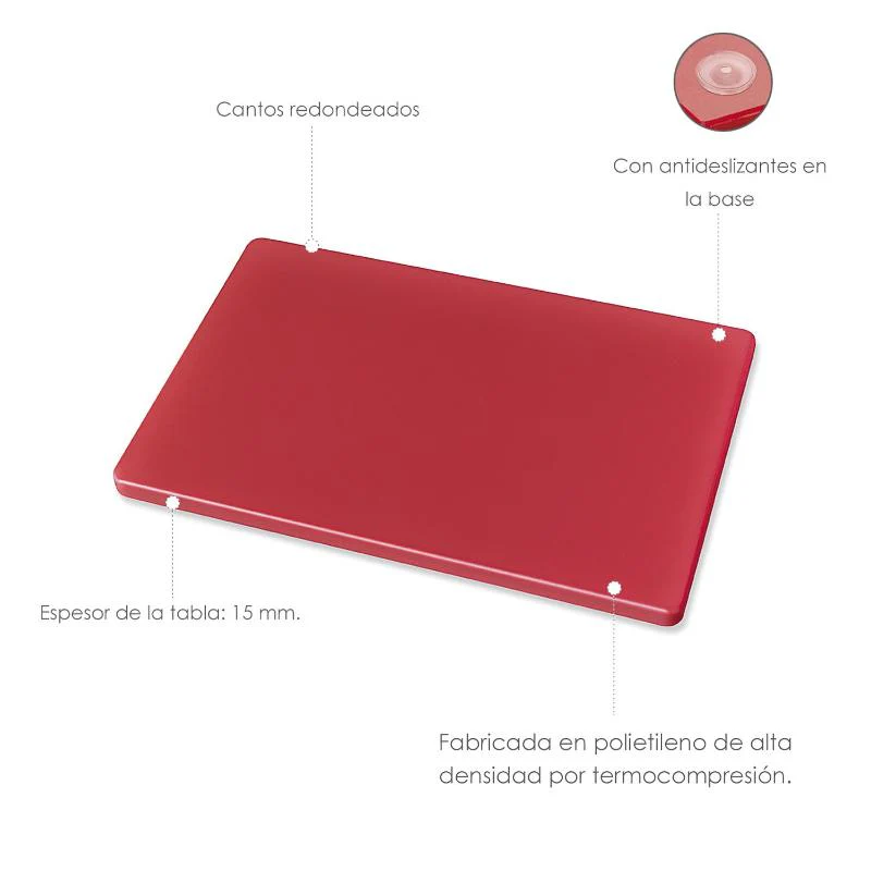 Tabla Cortar Polietileno 30x20x1,5 Cm. Color Rojo - Image 3