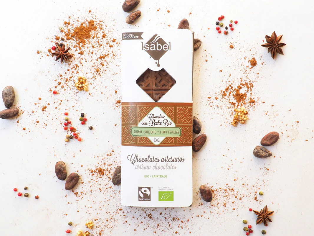 Tableta Bio Chocolate Con Leche, Quinoa Crujiente Y Cinco Especias Chinas
