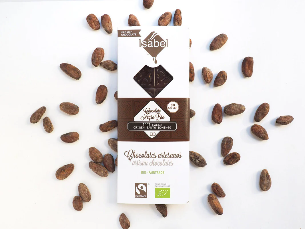 Tableta Bio chocolate negro 100% cacao – Origen santo domingo. sin azúcar