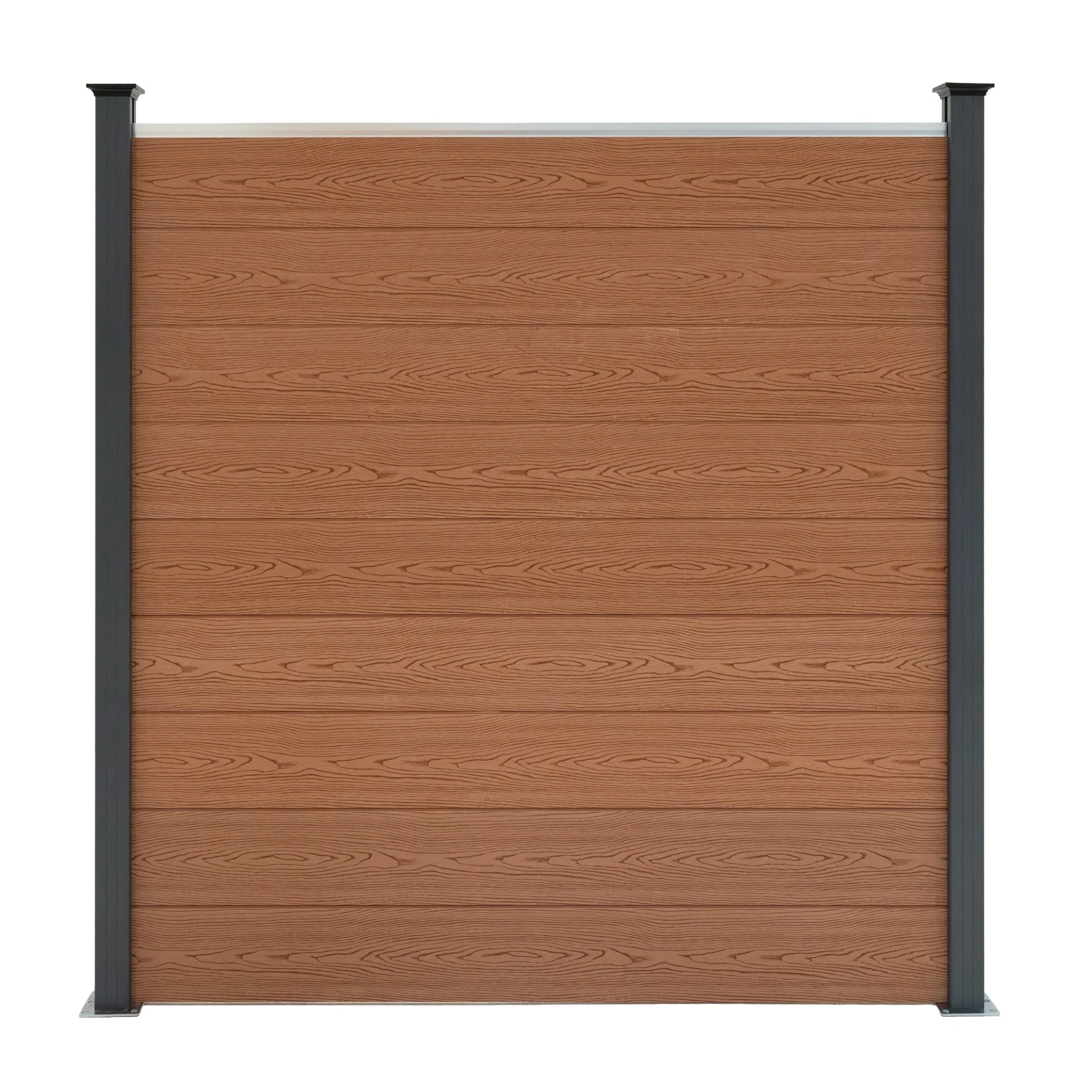 Vallas Para Exteriores De Wpc Y Aluminio - 7x Paneles Cuadrados + 1x Oblicuo + 8x Postes Con Led | Marrón - Image 4