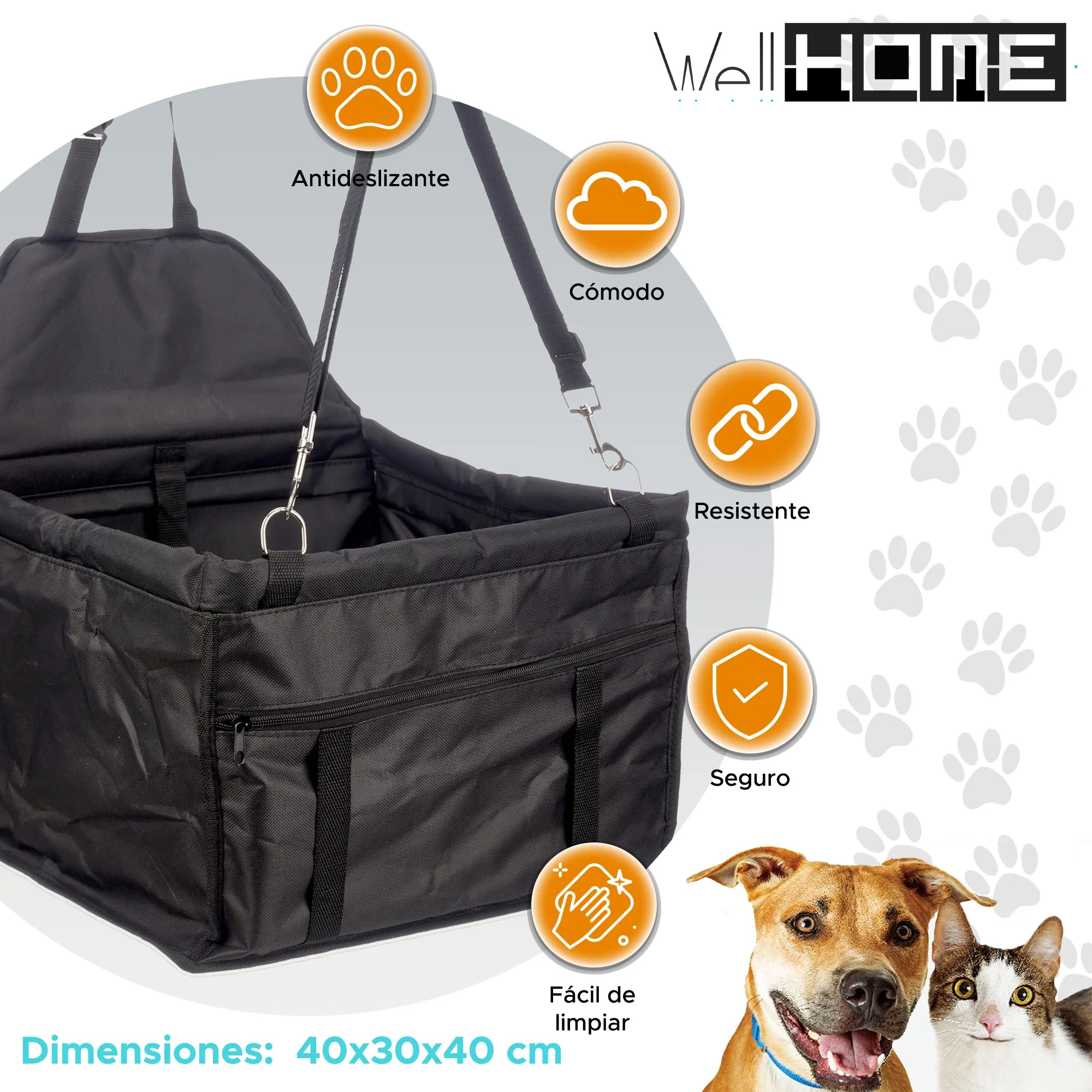 Well Home - Cesto Transportín Para Mascotas 40x30x40cm Color Negro - Image 2