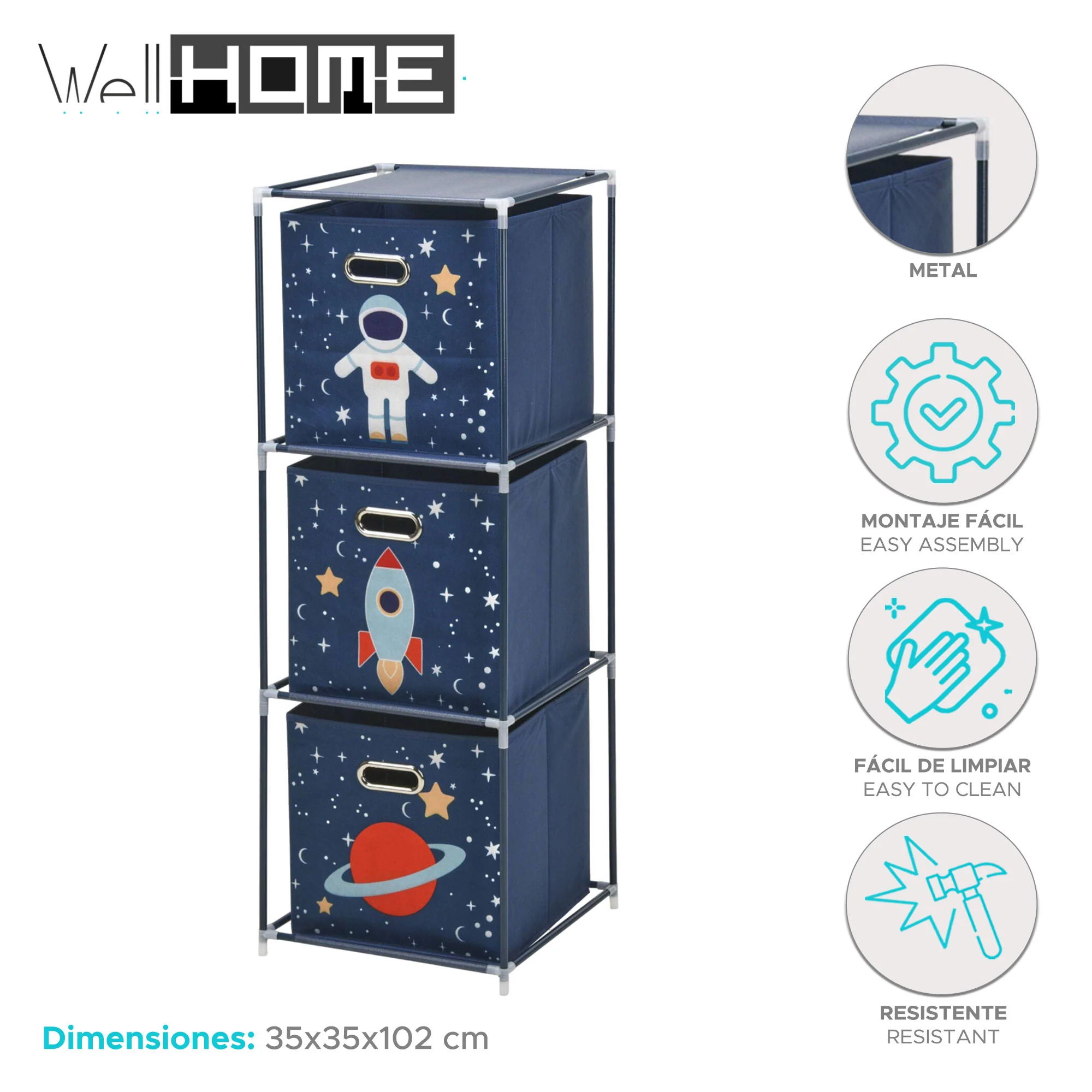 Well Home Estanteria Cajonera De 3 Estantes En Metal H.102cm - Image 2
