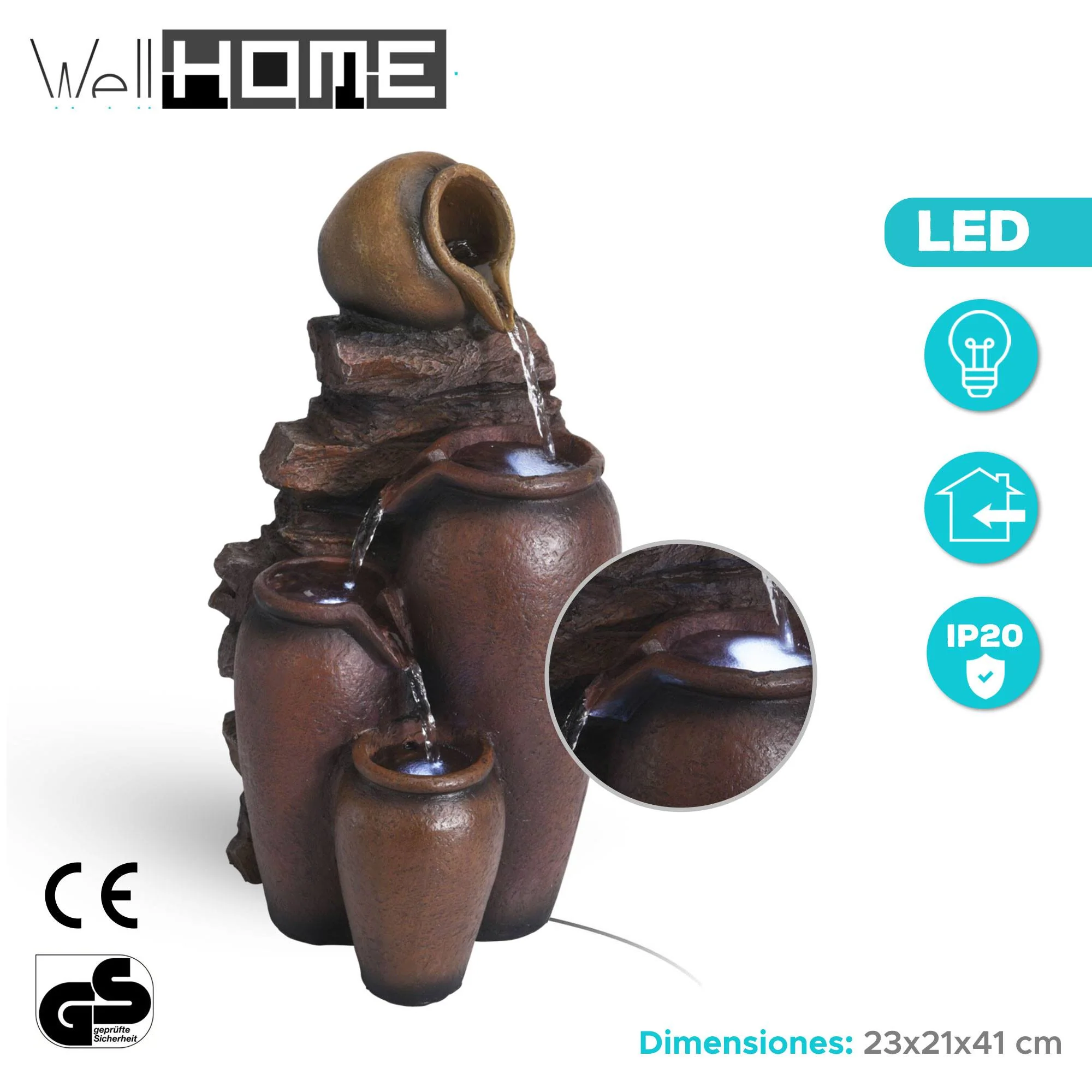 Well Home - Fuente De Diseño Anfora Con Luces Led 23x21x41cm - Image 2