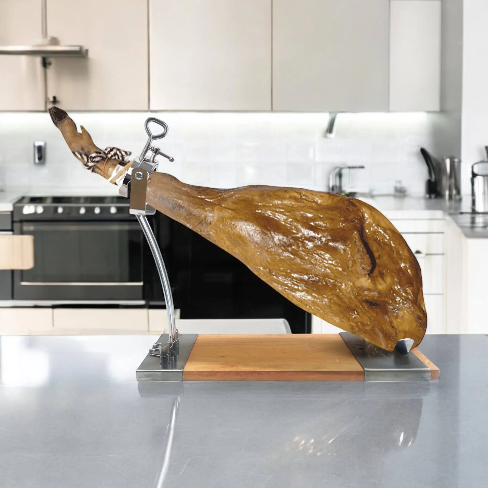 Well Home Jamonero Iberia Luxe Con Cabezal Giratorio, Base De Madera Y Acabados En Acero Inoxidable - Image 4